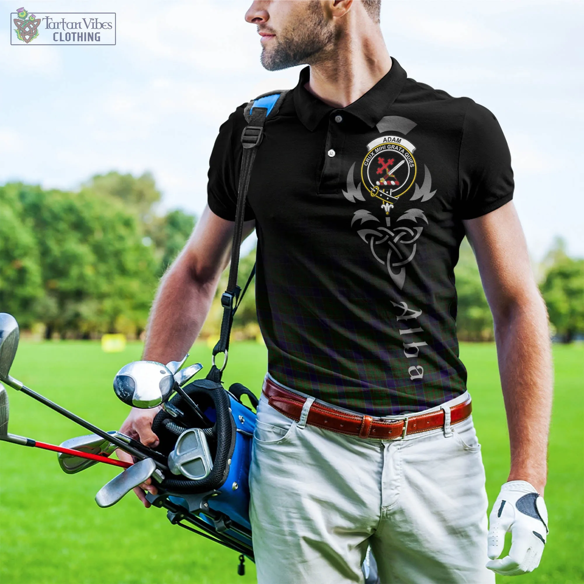 Adam Tartan Polo Shirt Featuring Alba Gu Brath Family Crest Celtic Inspired