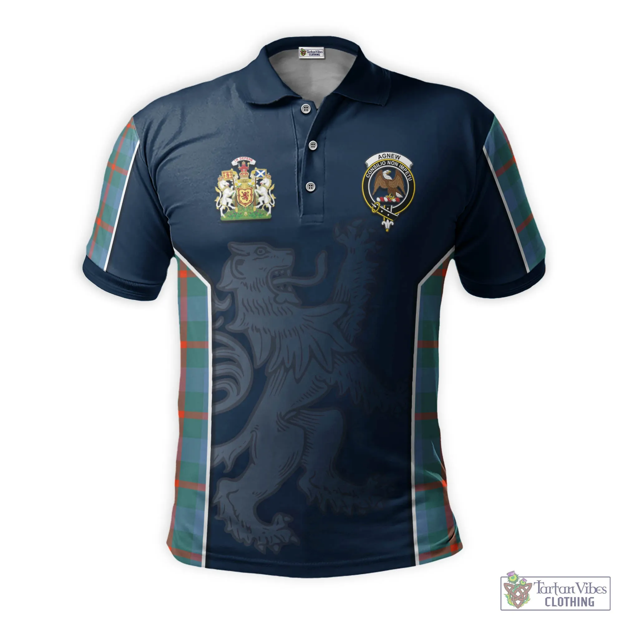 Agnew Ancient Tartan Men's Polo Shirt with Family Crest and Lion Rampant Vibes Sport Style