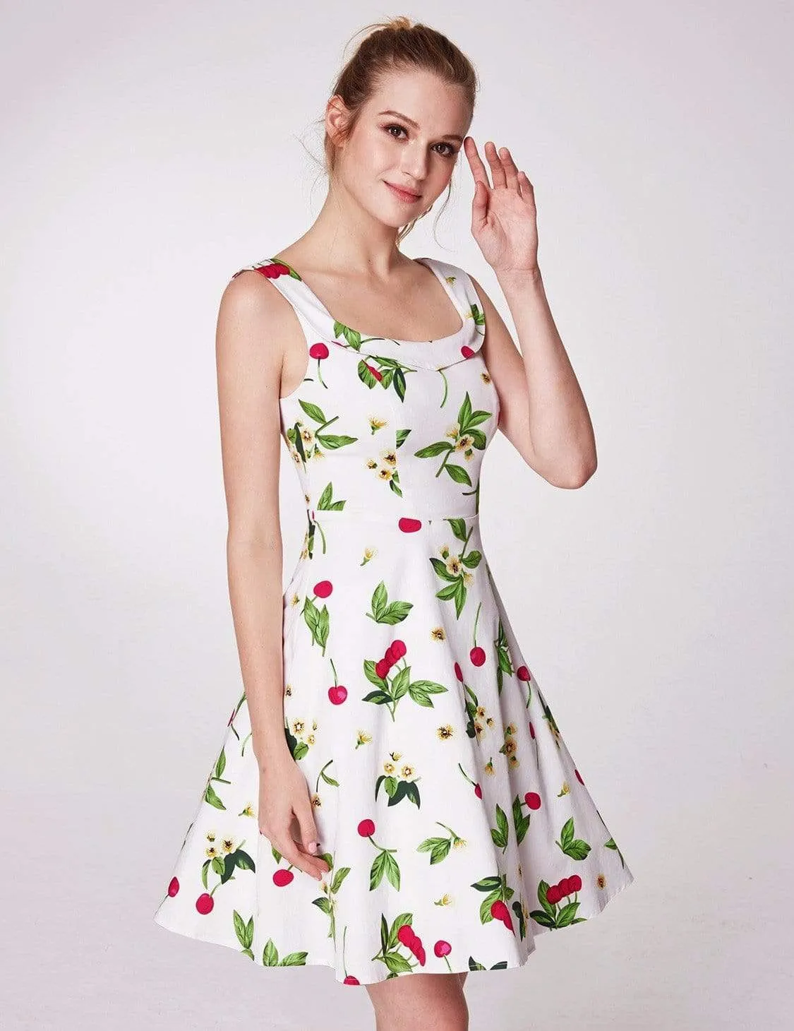 Alisa Pan Short Cherry Print Fit and Flare Dress