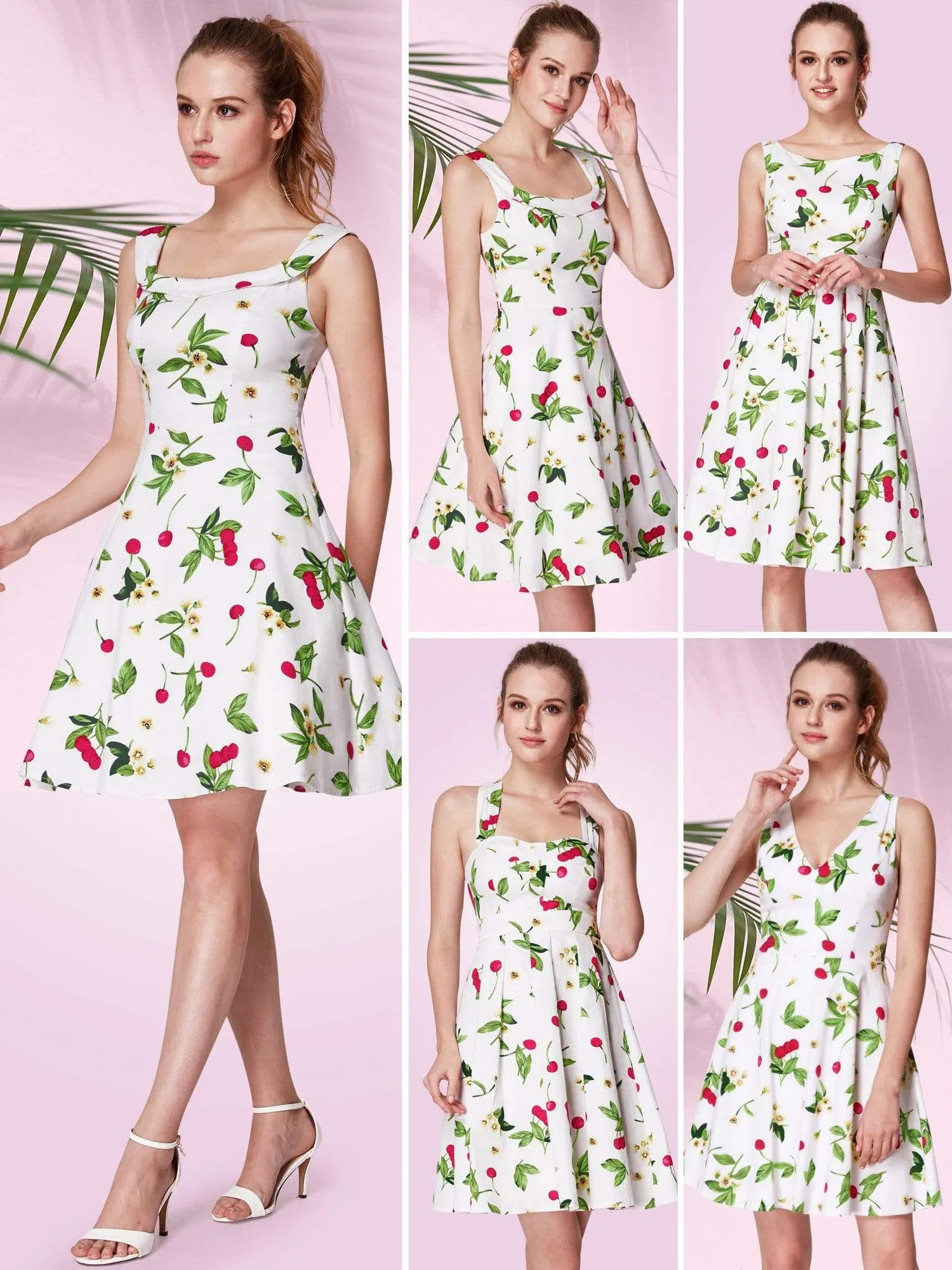 Alisa Pan Short Cherry Print Fit and Flare Dress