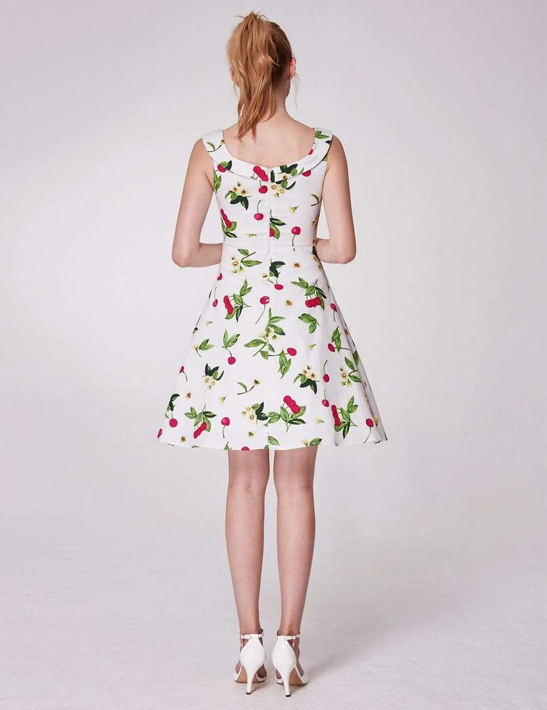 Alisa Pan Short Cherry Print Fit and Flare Dress