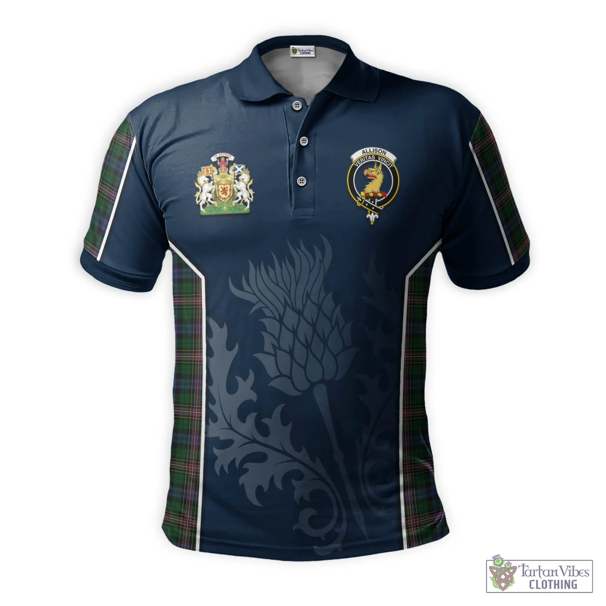 Allison Tartan Men's Polo Shirt with Family Crest and Scottish Thistle Vibes Sport Style