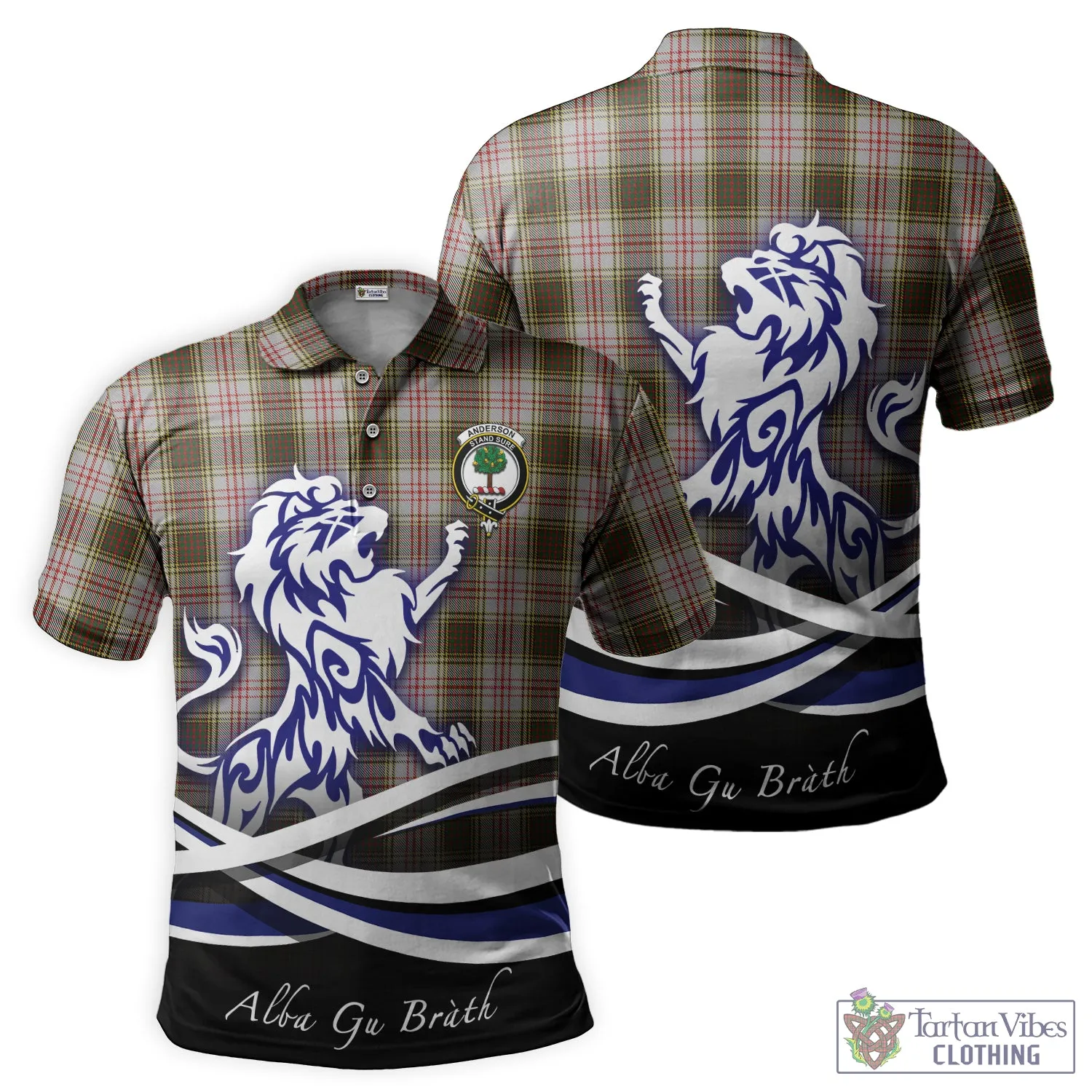 Anderson Dress Tartan Polo Shirt with Alba Gu Brath Regal Lion Emblem