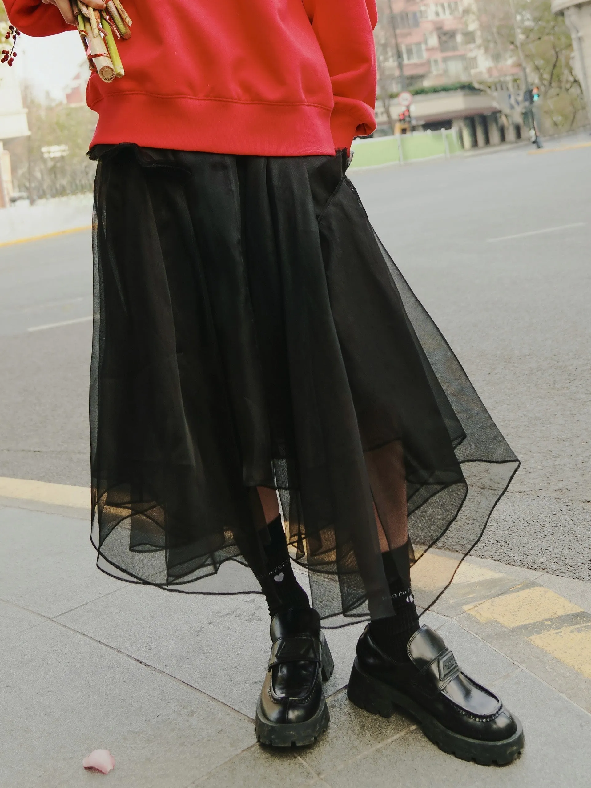 Asymmetric Pleated Silk Skirt