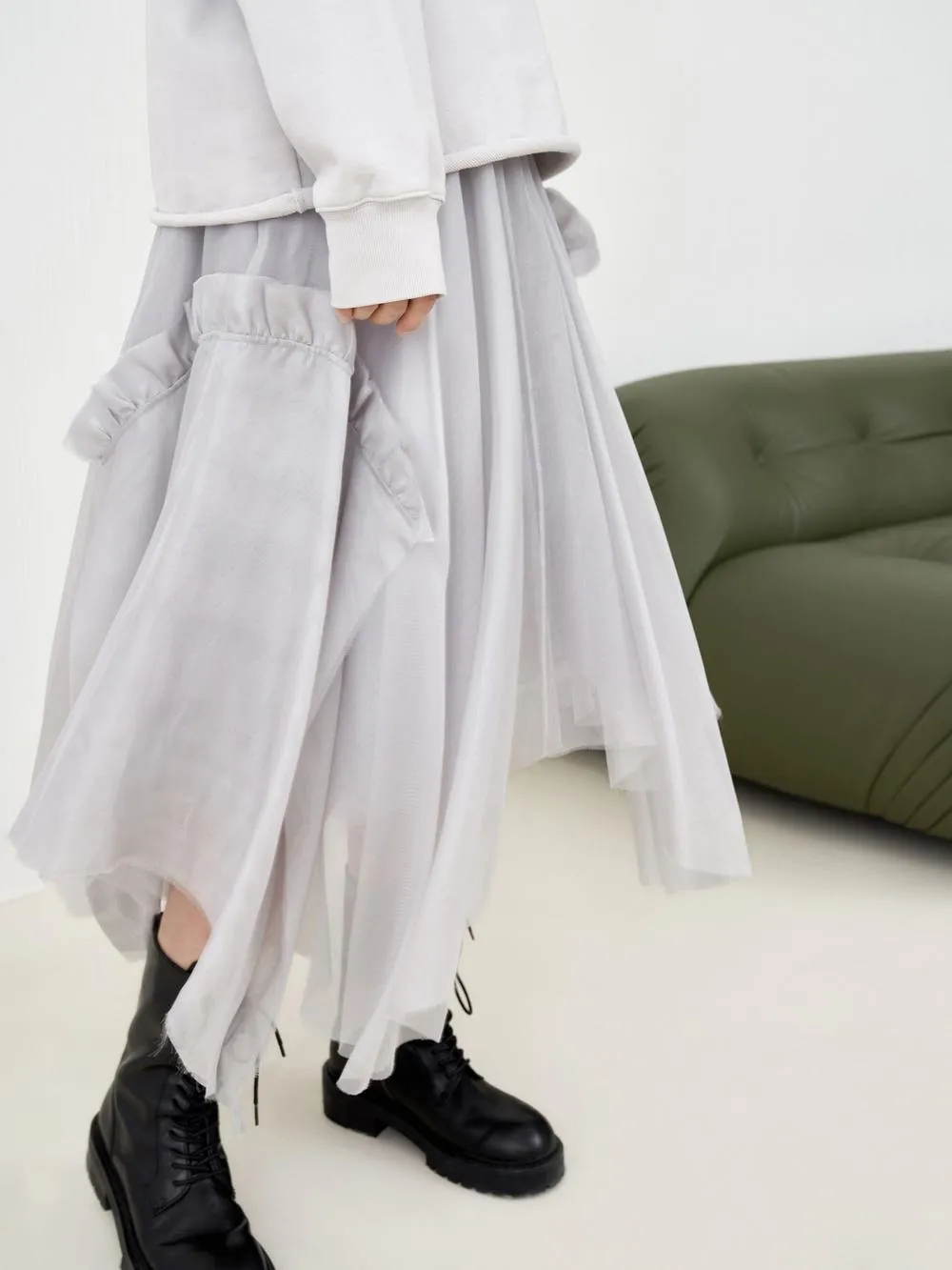 Asymmetric Pleated Silk Skirt