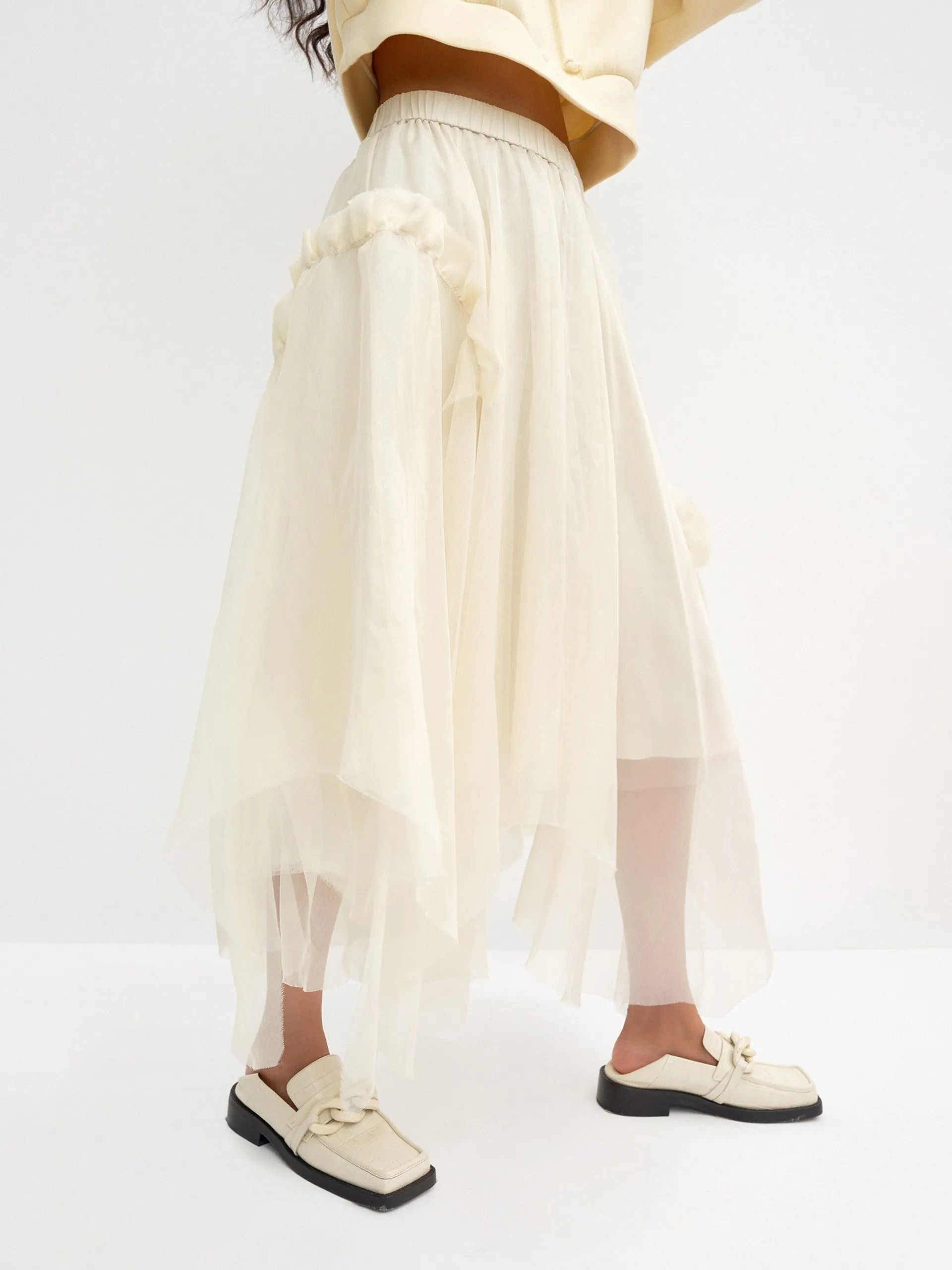 Asymmetric Pleated Silk Skirt