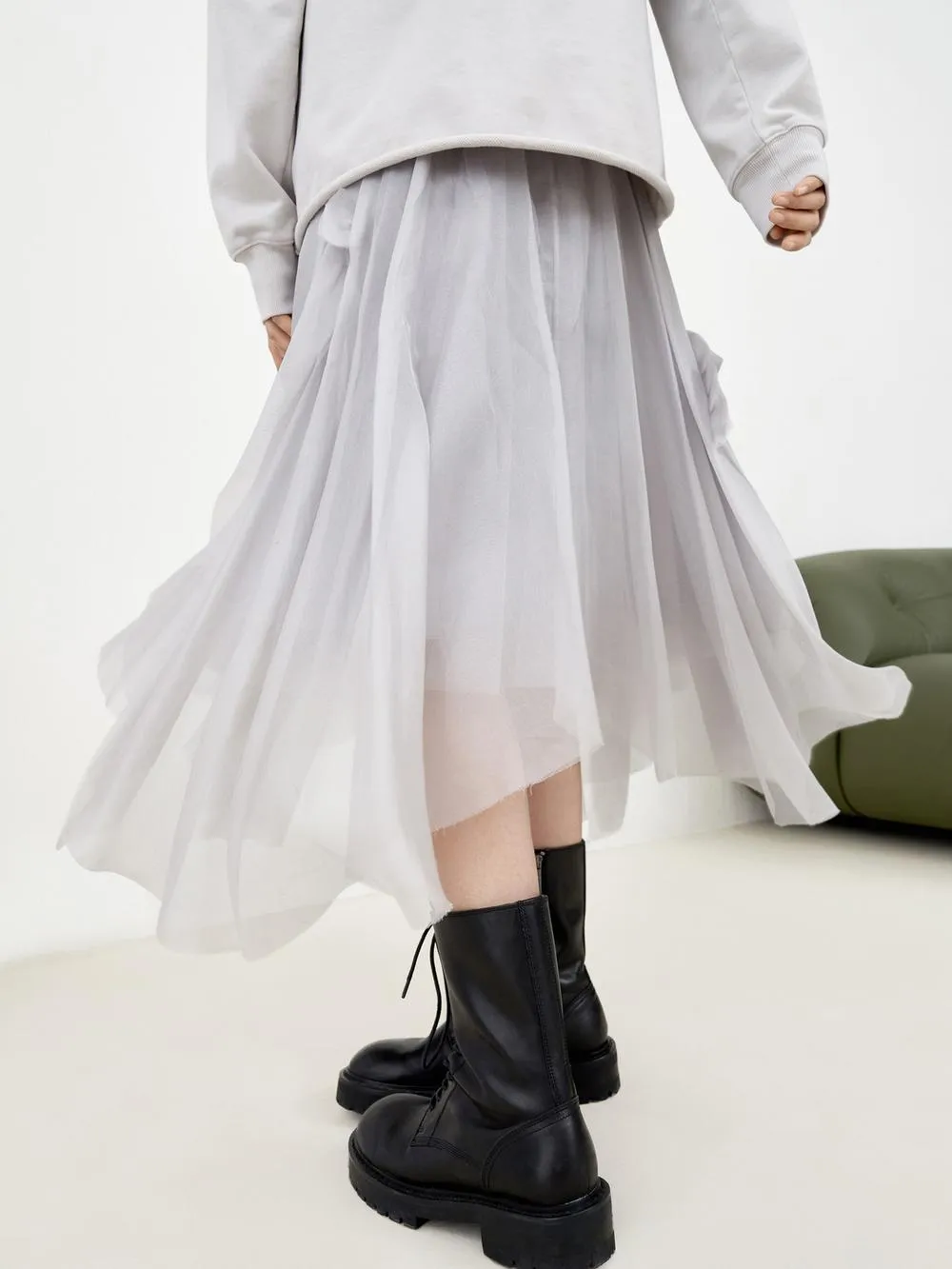 Asymmetric Pleated Silk Skirt