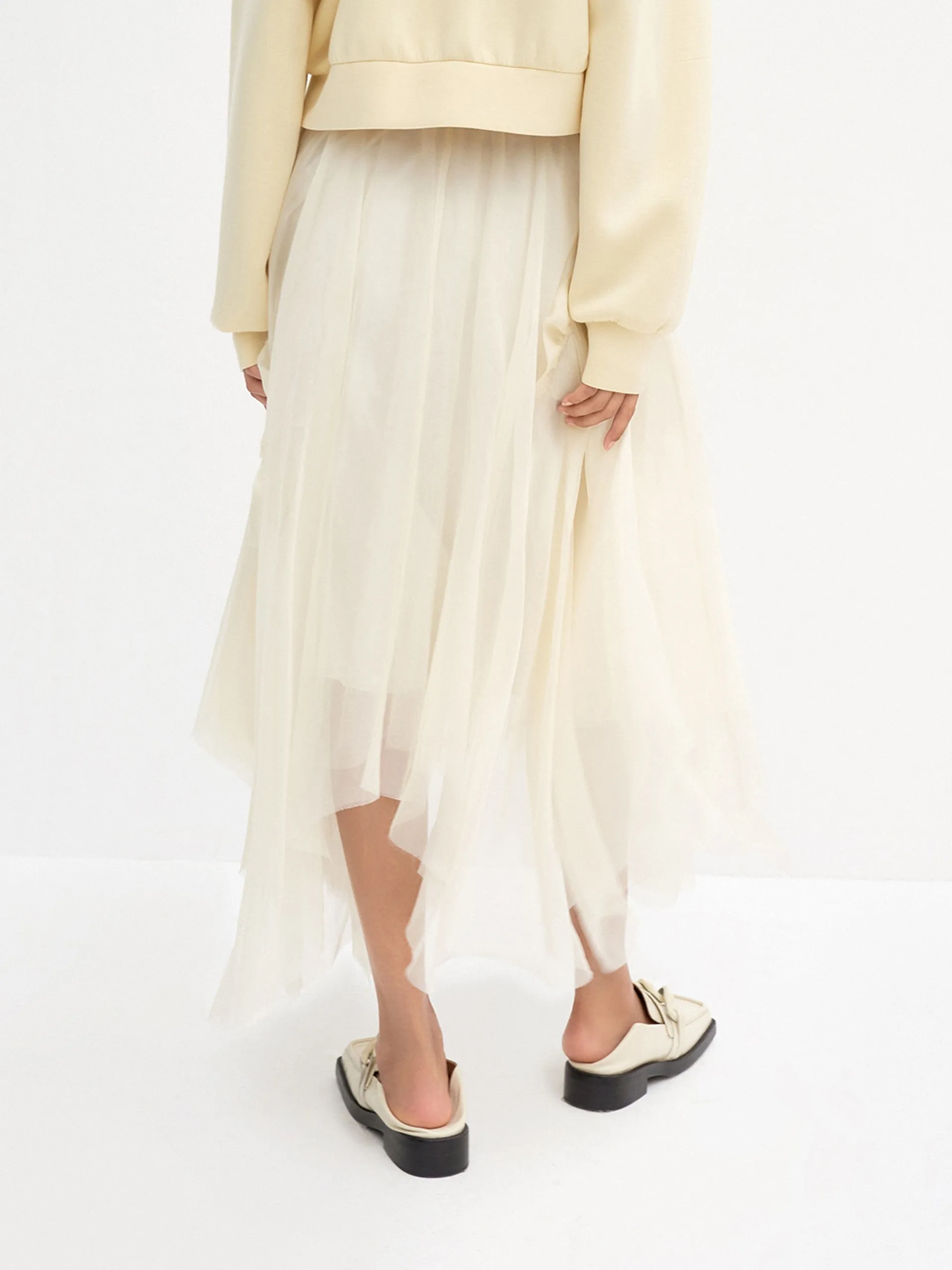 Asymmetric Pleated Silk Skirt