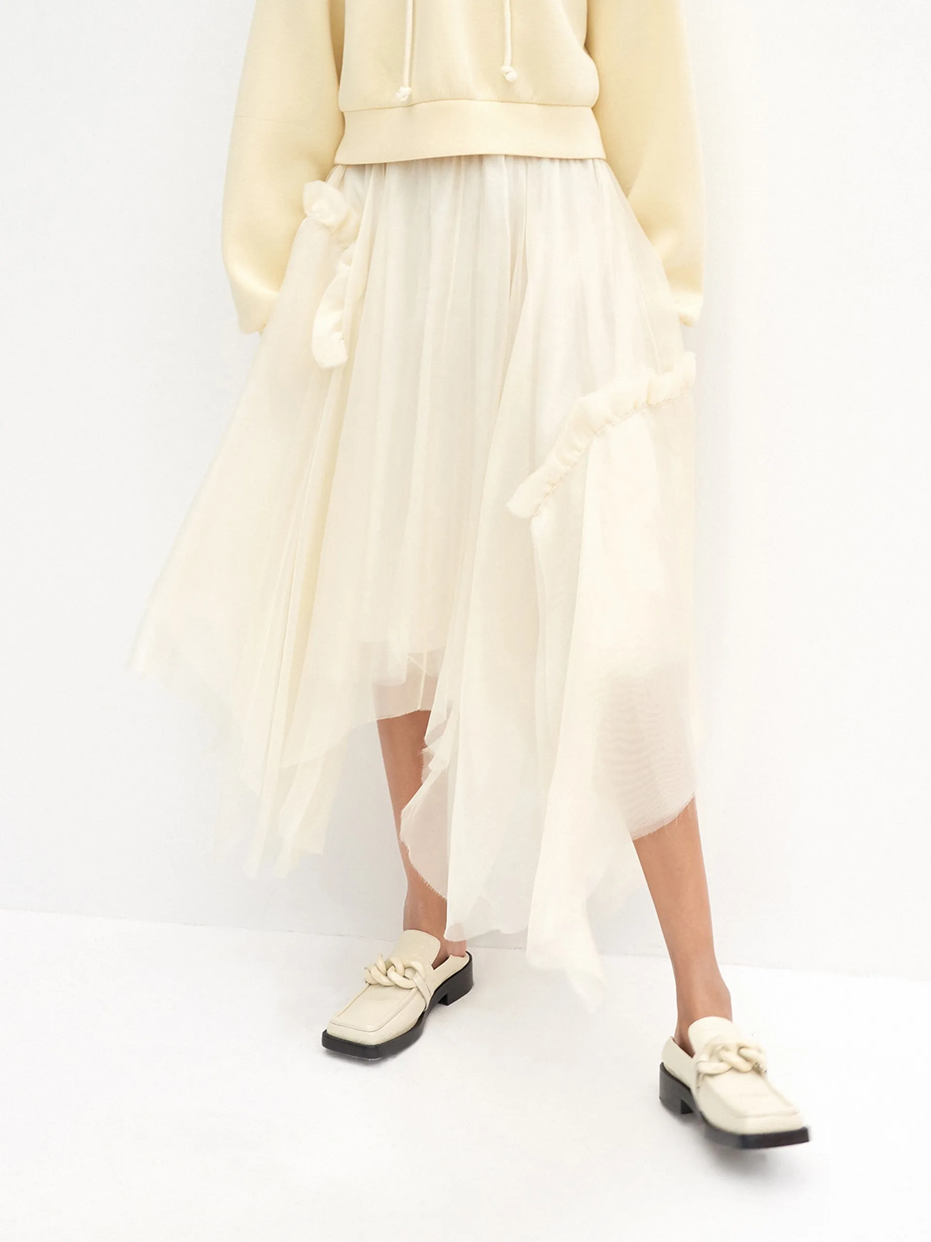 Asymmetric Pleated Silk Skirt