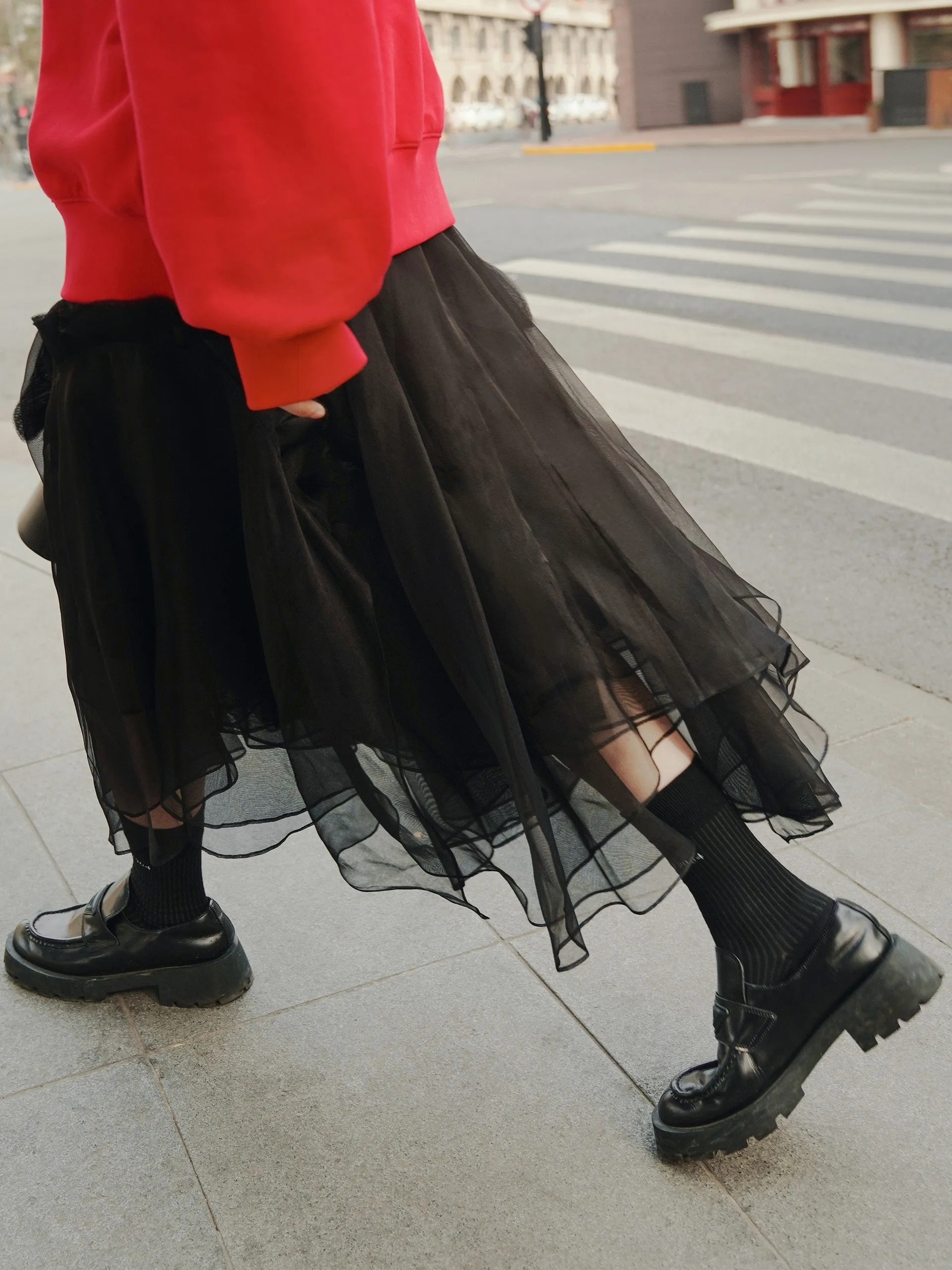 Asymmetric Pleated Silk Skirt