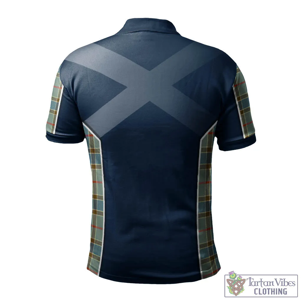 Balfour Blue Tartan Men's Polo Shirt with Family Crest and Lion Rampant Vibes Sport Style