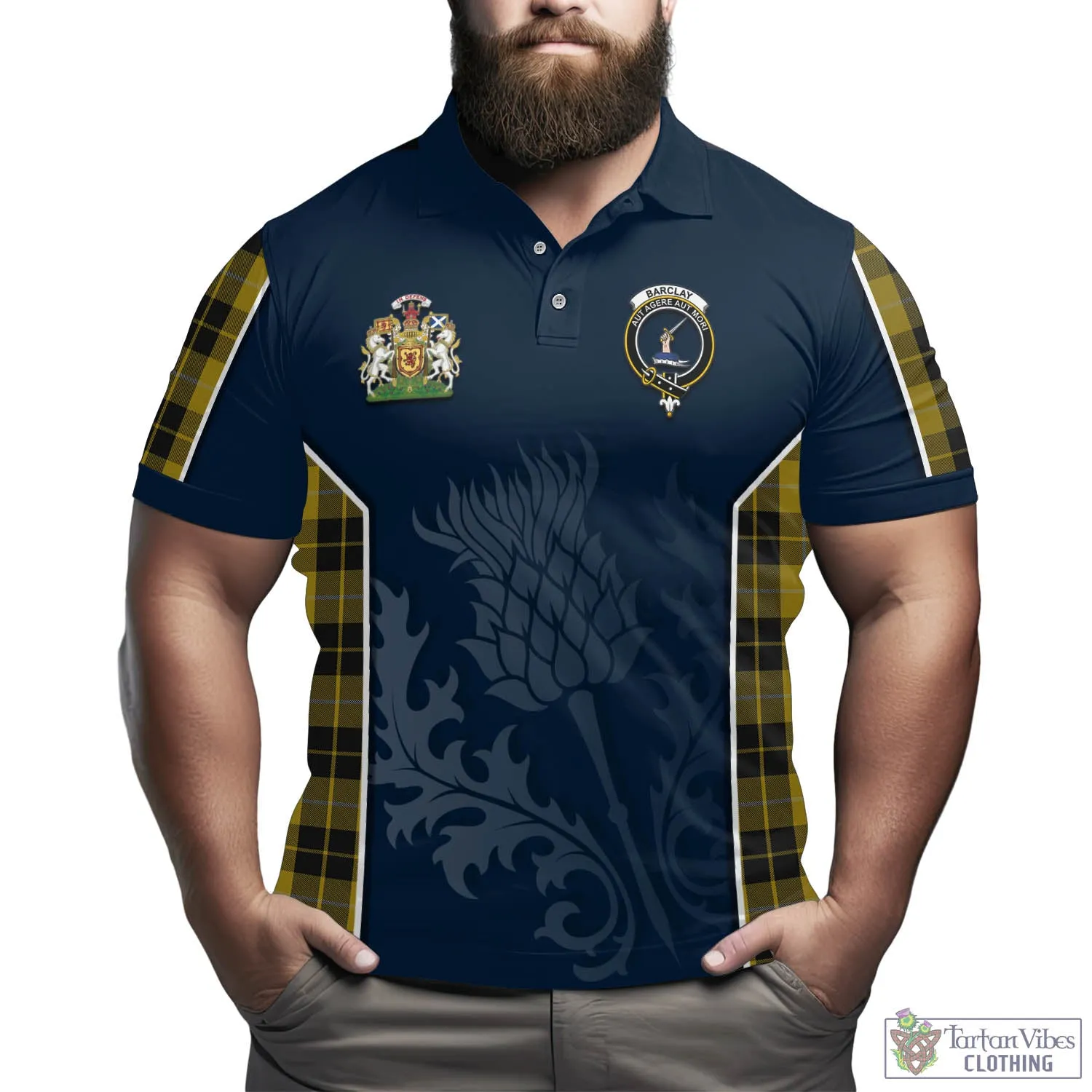 Barclay Dress Tartan Men's Polo Shirt with Family Crest and Scottish Thistle Vibes Sport Style