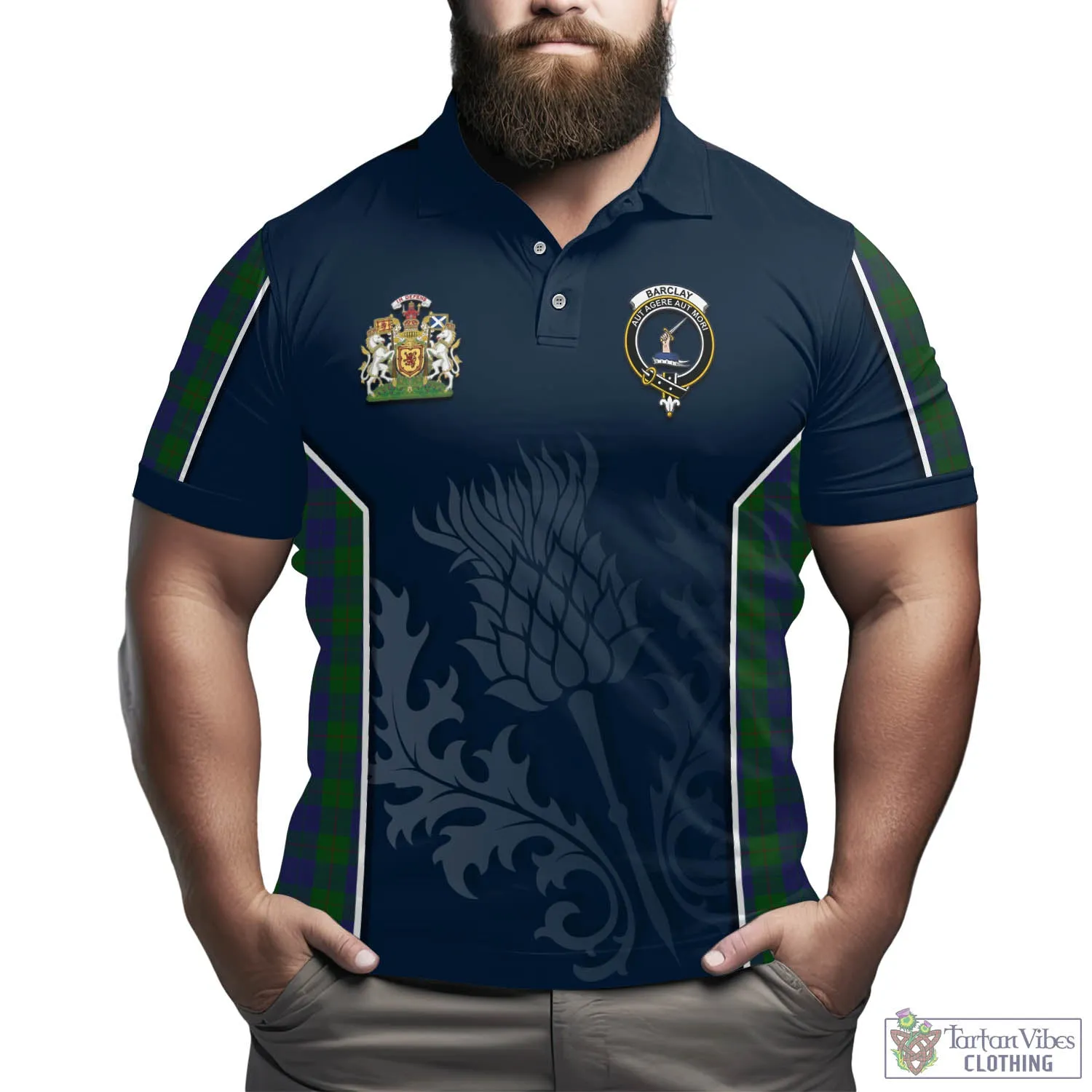 Barclay Tartan Men's Polo Shirt with Family Crest and Scottish Thistle Vibes Sport Style