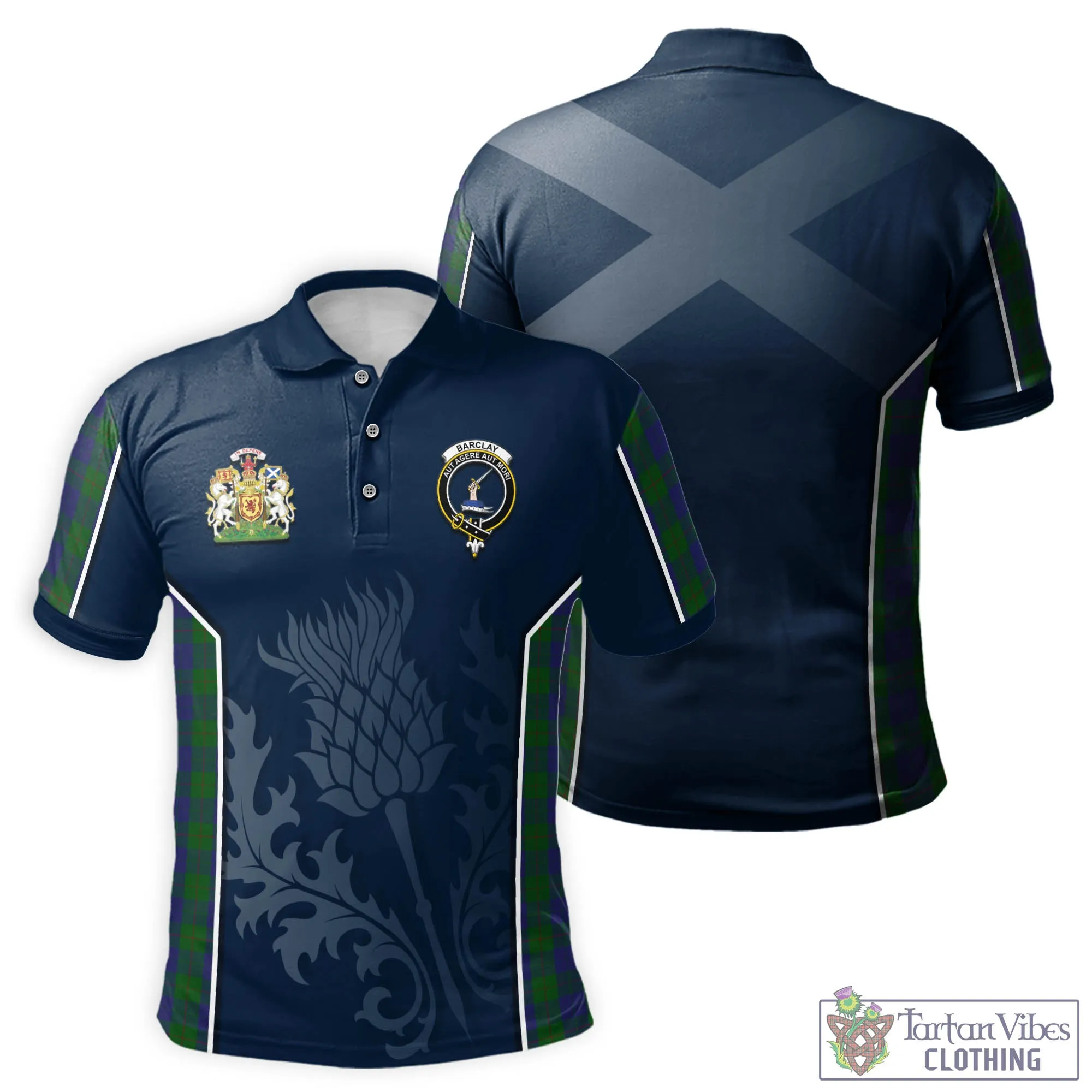 Barclay Tartan Men's Polo Shirt with Family Crest and Scottish Thistle Vibes Sport Style