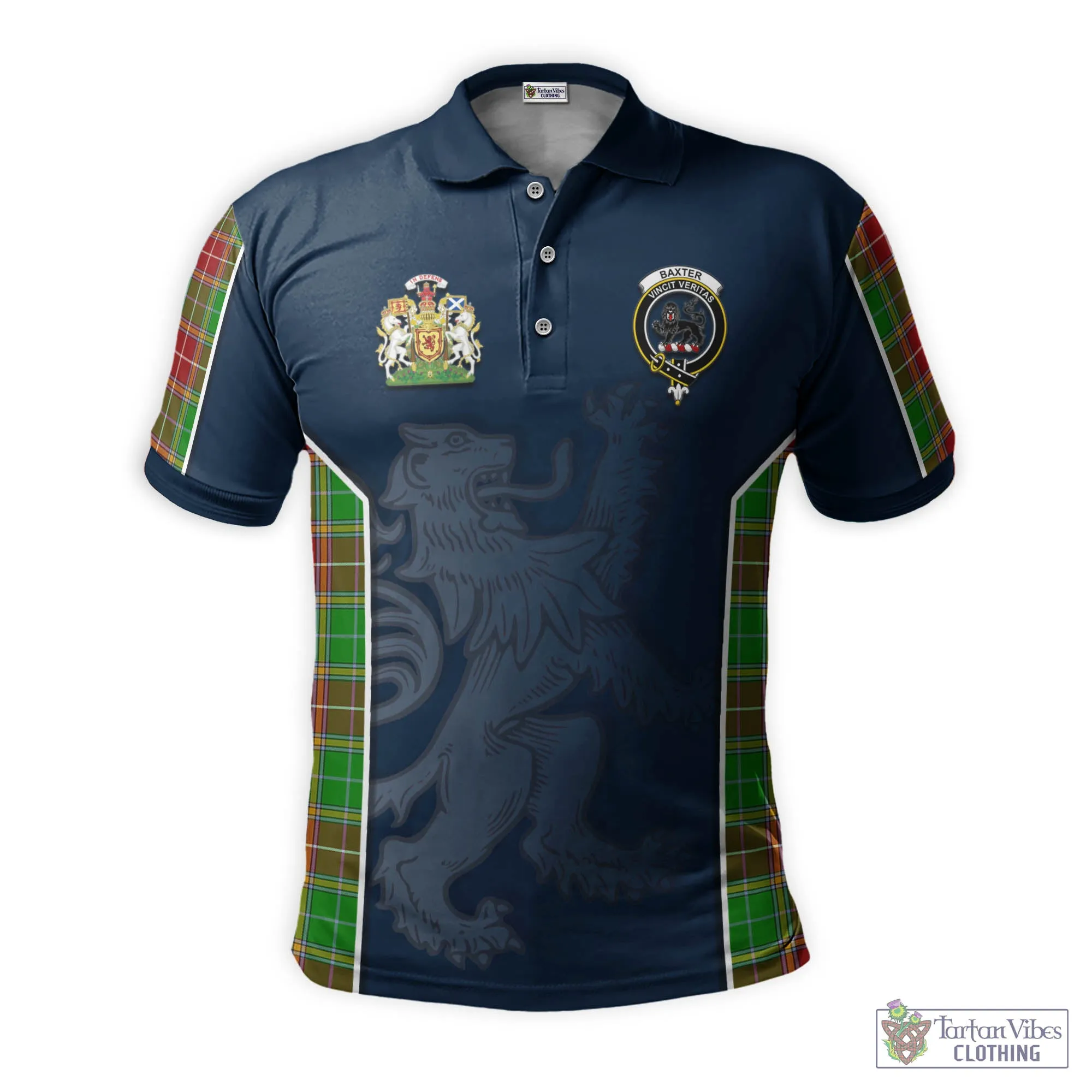 Baxter Modern Tartan Men's Polo Shirt with Family Crest and Lion Rampant Vibes Sport Style