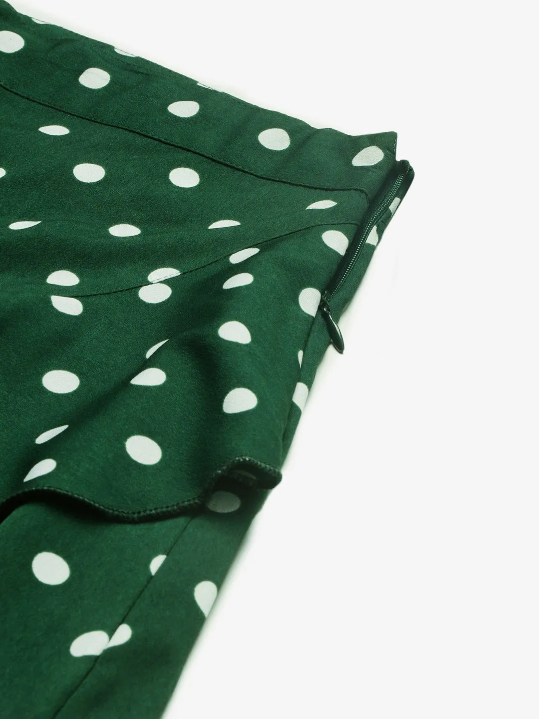 Berrylush Women Green Polka Dot Asymmetrical Hem Ruffled Wrap Skirt