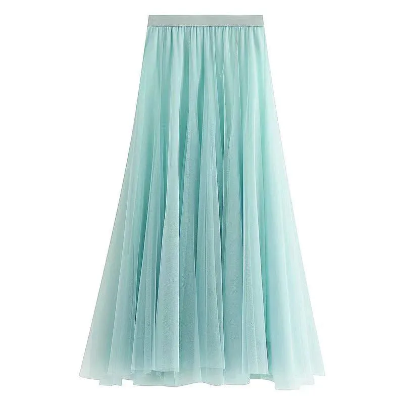 Big swing bouffant ankle-length skirt, high waist slim fairy skirt, net gauze skirt A-line skirt    S2550