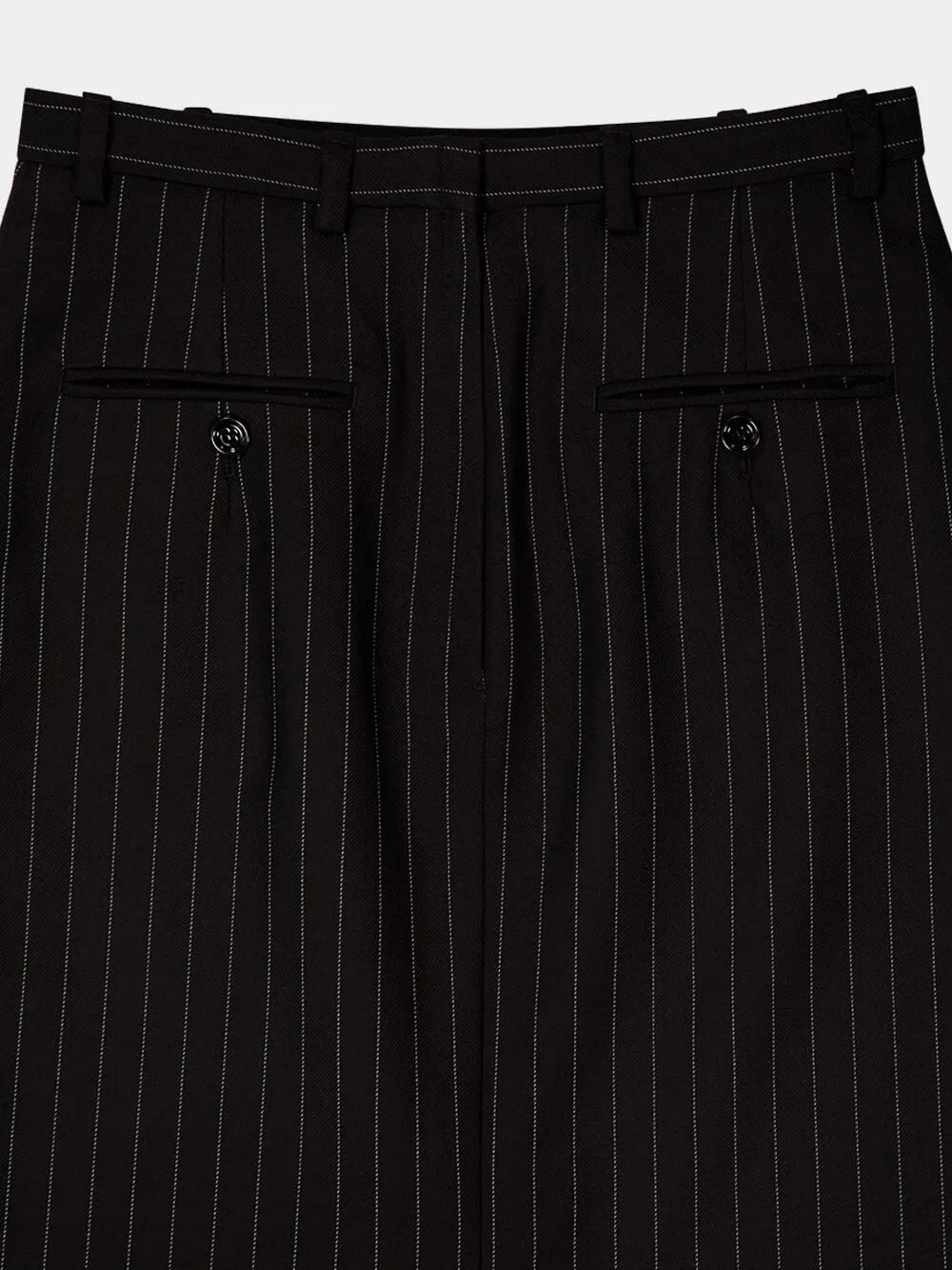 Black Pinstripe Wool Pencil Skirt