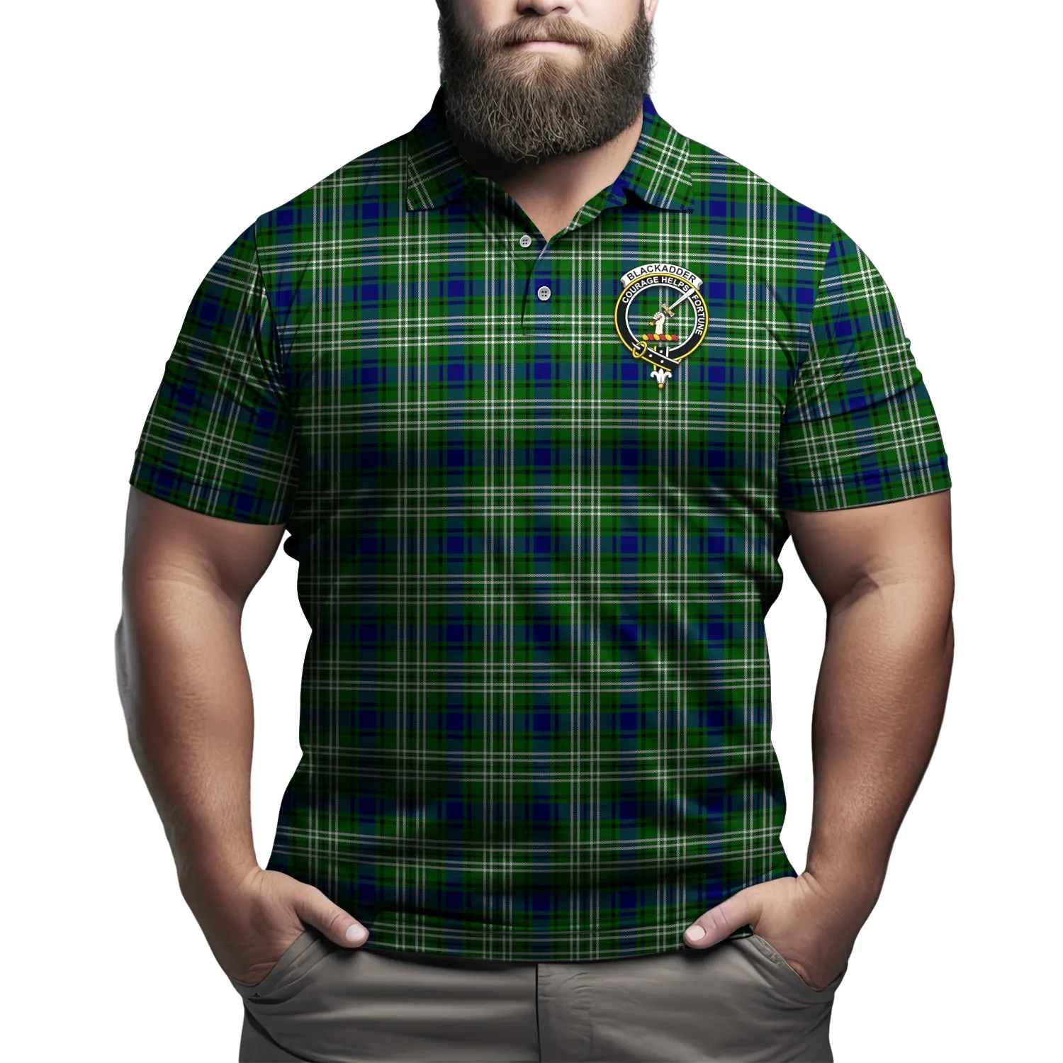 Blackadder Tartan Men's Polo Shirt with Family Crest