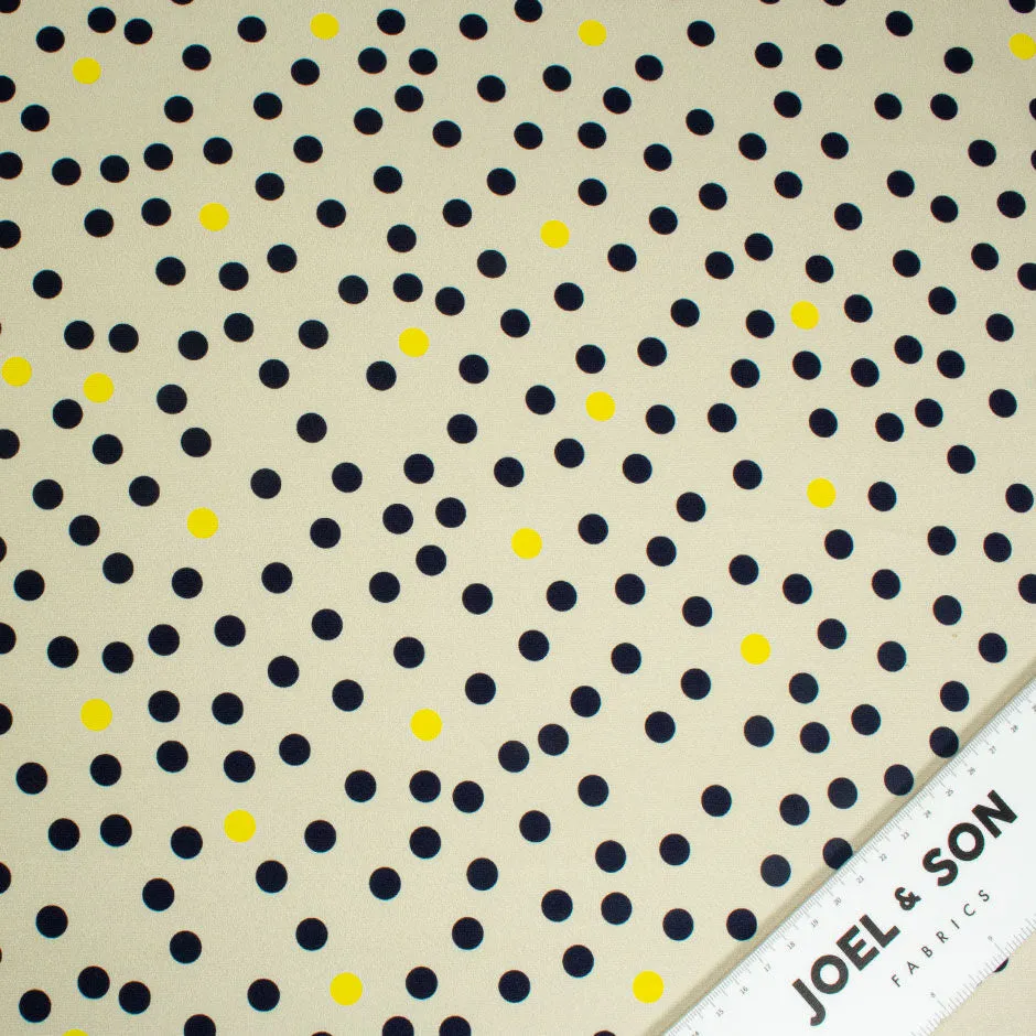 Blue & Yellow Spotted Beige Stretch Silk Crêpe