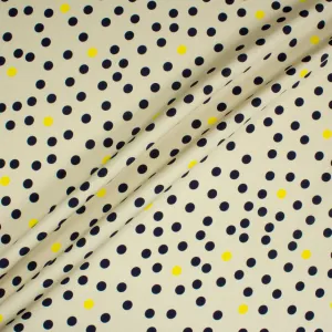 Blue & Yellow Spotted Beige Stretch Silk Crêpe