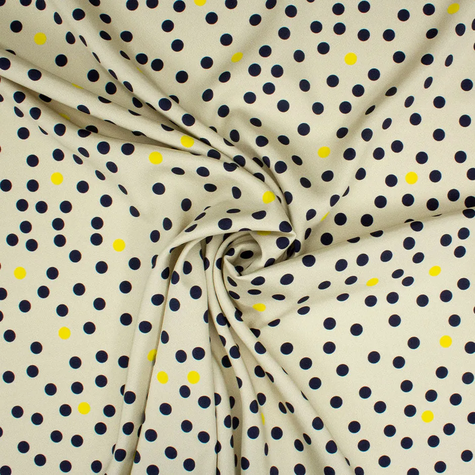 Blue & Yellow Spotted Beige Stretch Silk Crêpe