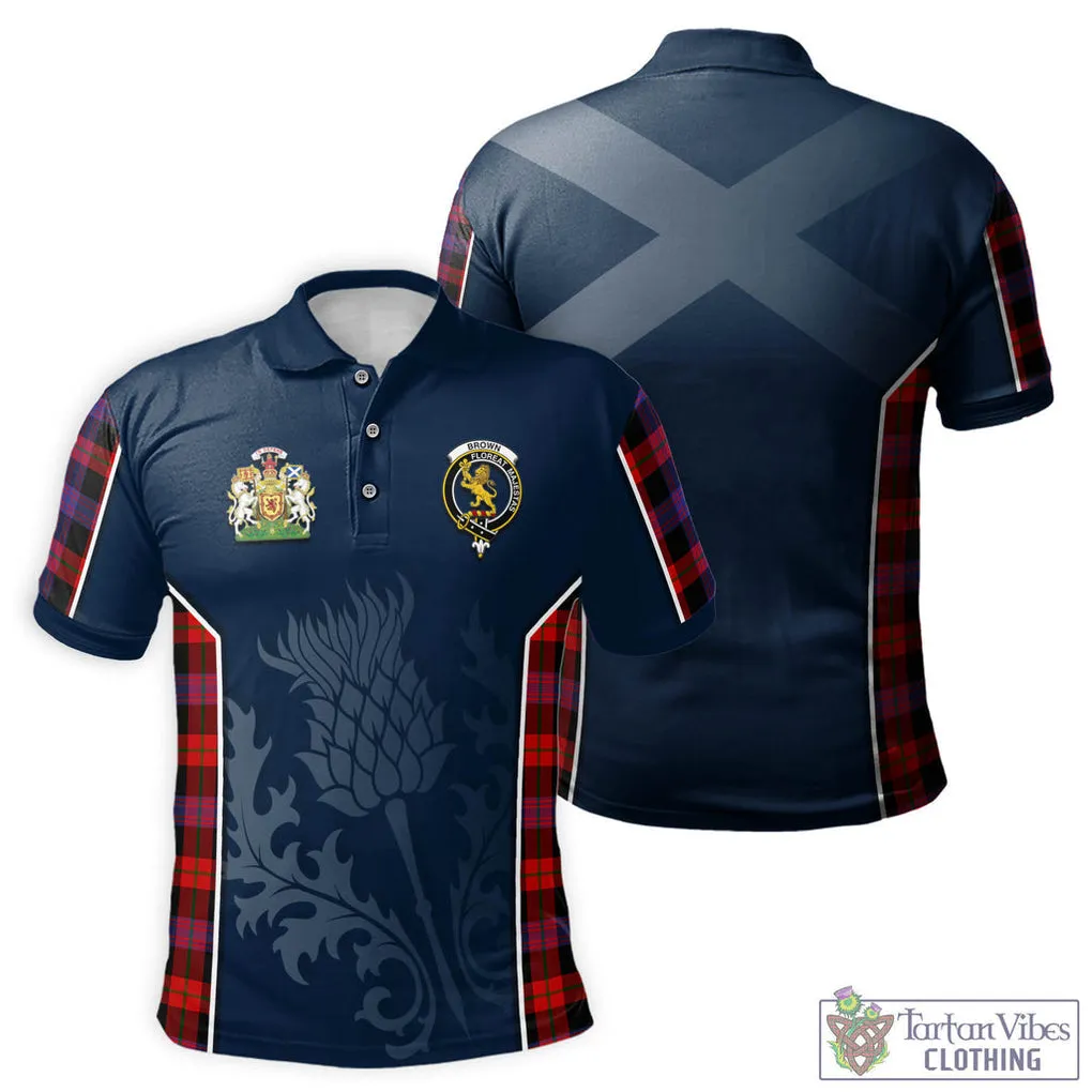 Brown (Broun) Tartan Men's Polo Shirt with Family Crest and Scottish Thistle Vibes Sport Style