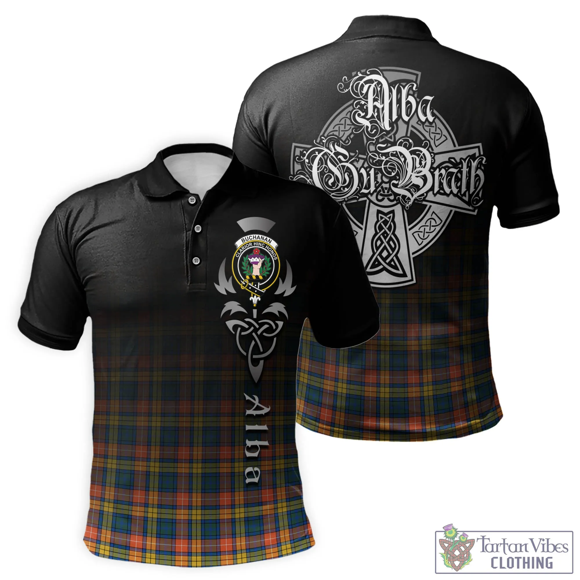 Buchanan Ancient Tartan Polo Shirt Featuring Alba Gu Brath Family Crest Celtic Inspired