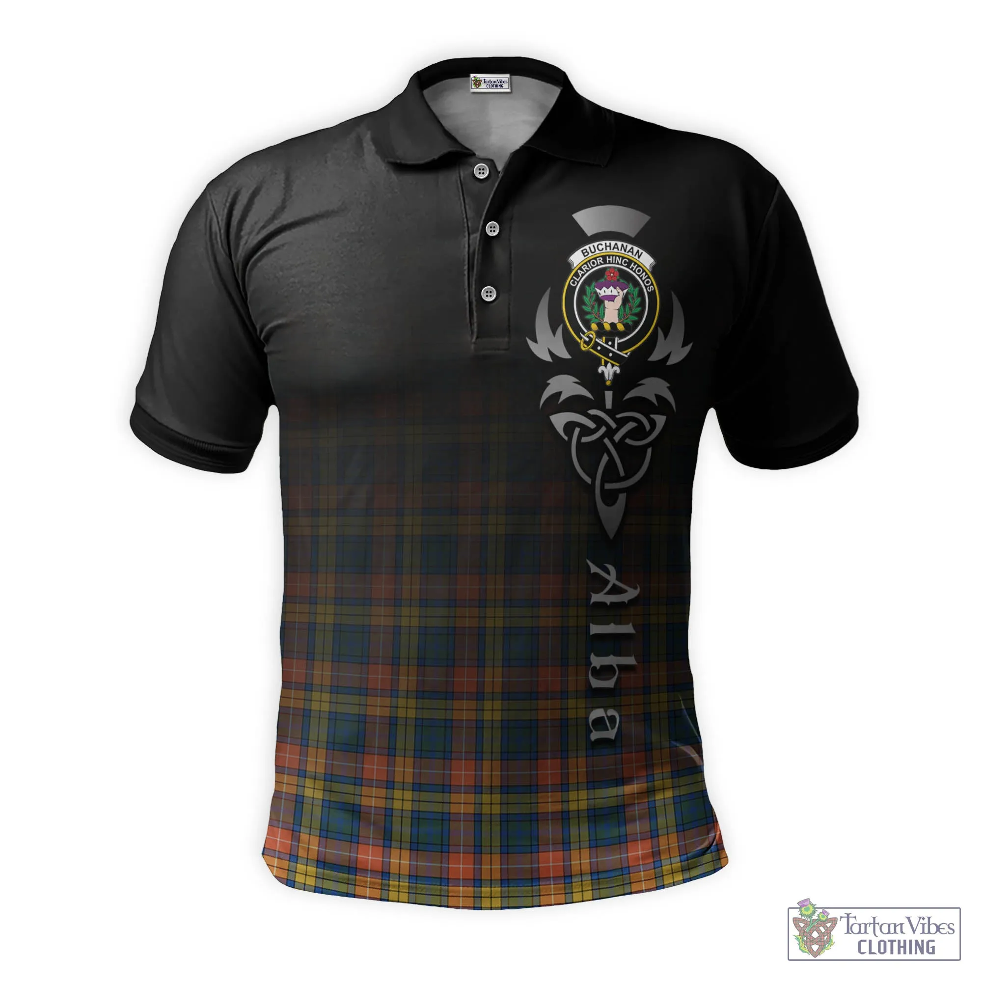 Buchanan Ancient Tartan Polo Shirt Featuring Alba Gu Brath Family Crest Celtic Inspired