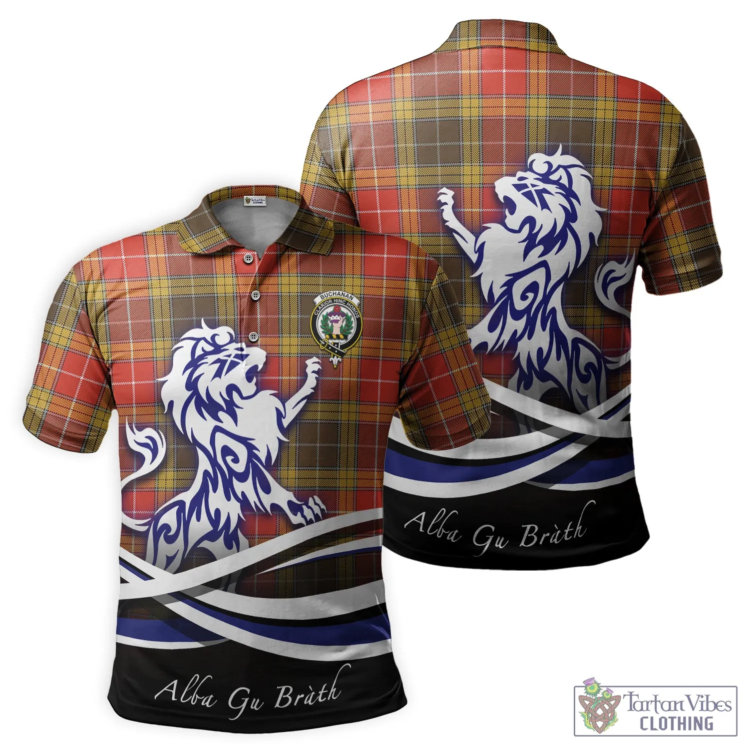 Buchanan Old Set Weathered Tartan Polo Shirt with Alba Gu Brath Regal Lion Emblem