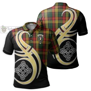 Buchanan Tartan Polo Shirt with Family Crest and Celtic Symbol Style