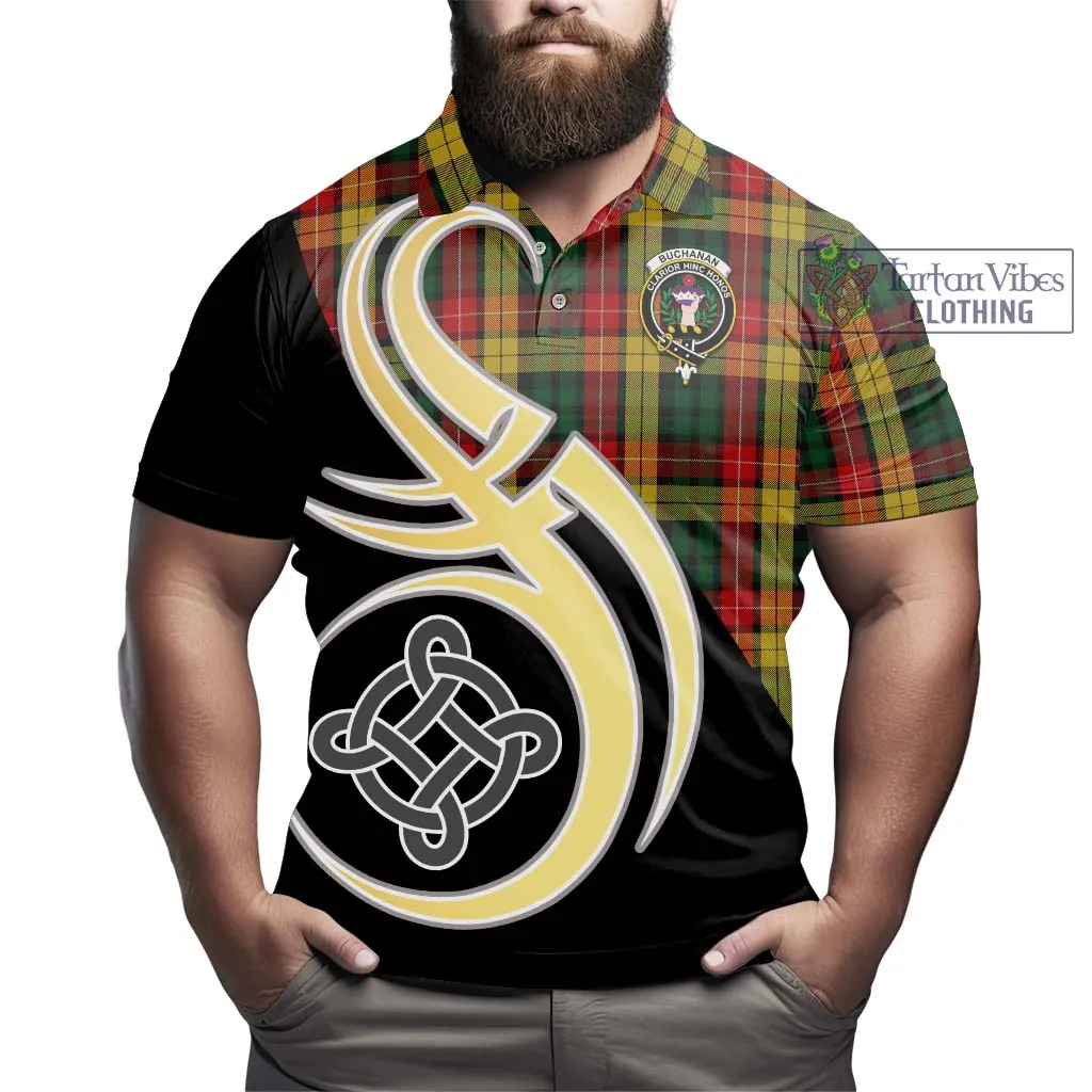 Buchanan Tartan Polo Shirt with Family Crest and Celtic Symbol Style