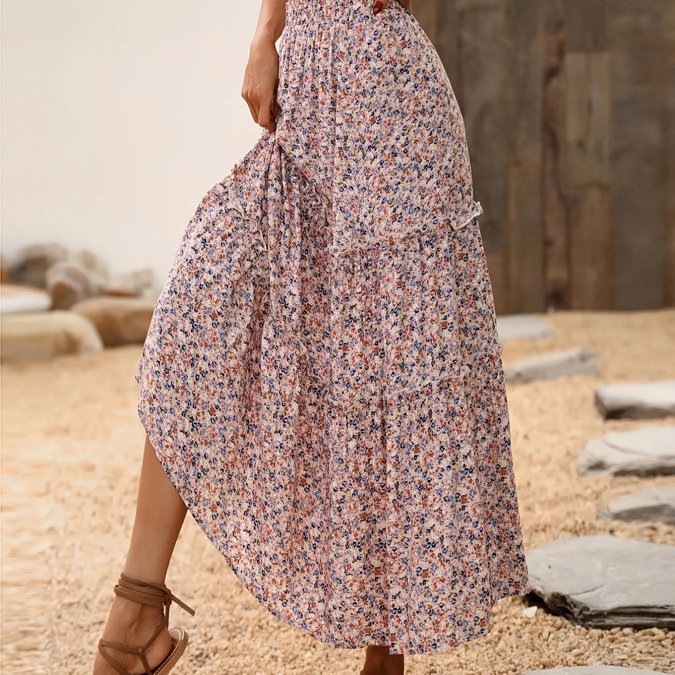 Casual Flowy Swing A Line High Waist Floral Print Fashion Skirts