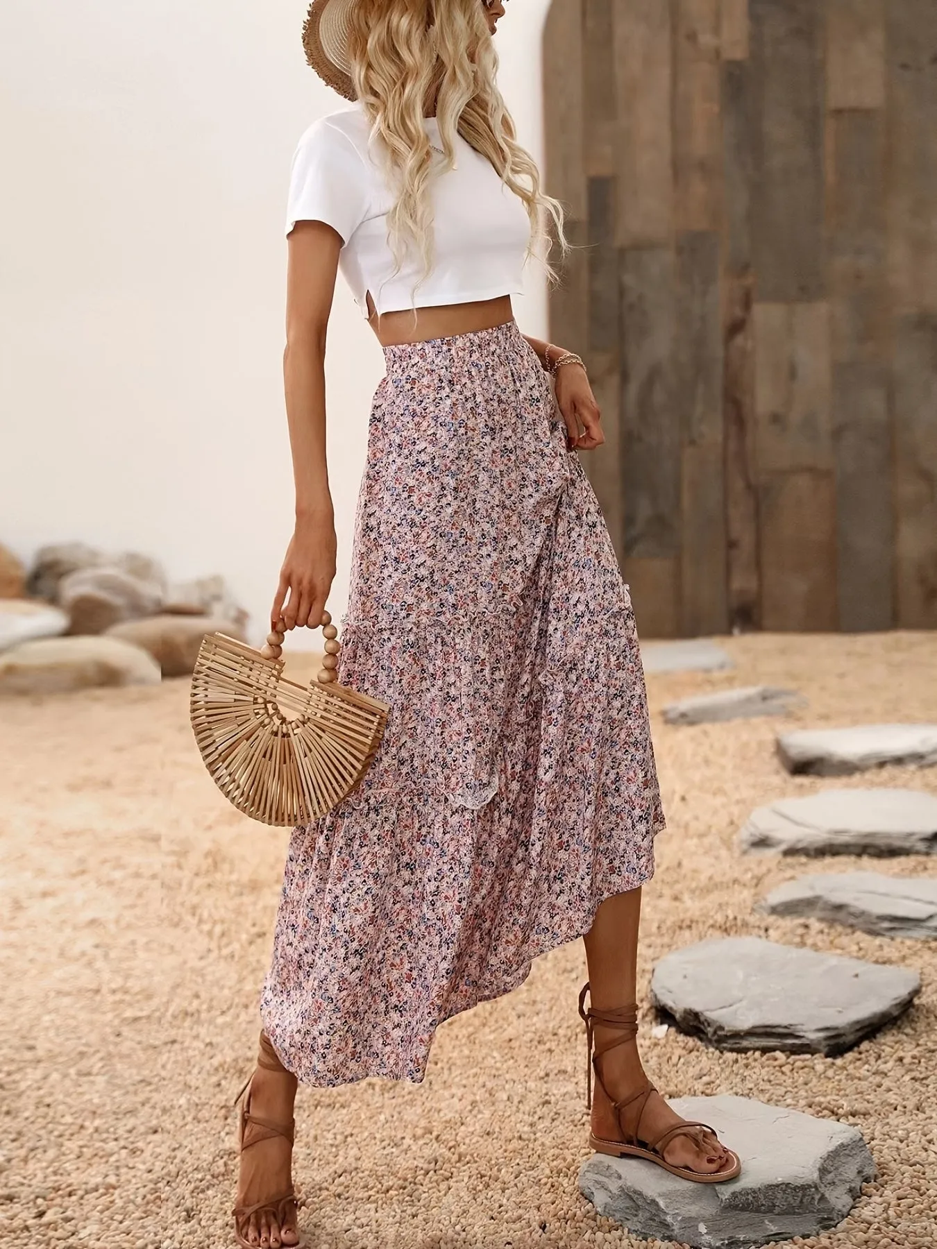 Casual Flowy Swing A Line High Waist Floral Print Fashion Skirts