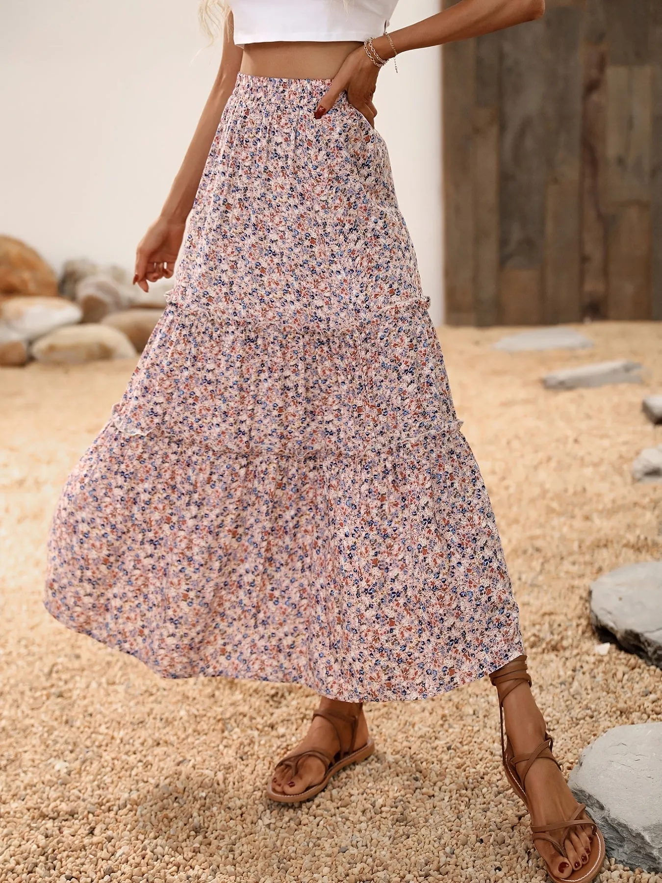 Casual Flowy Swing A Line High Waist Floral Print Fashion Skirts