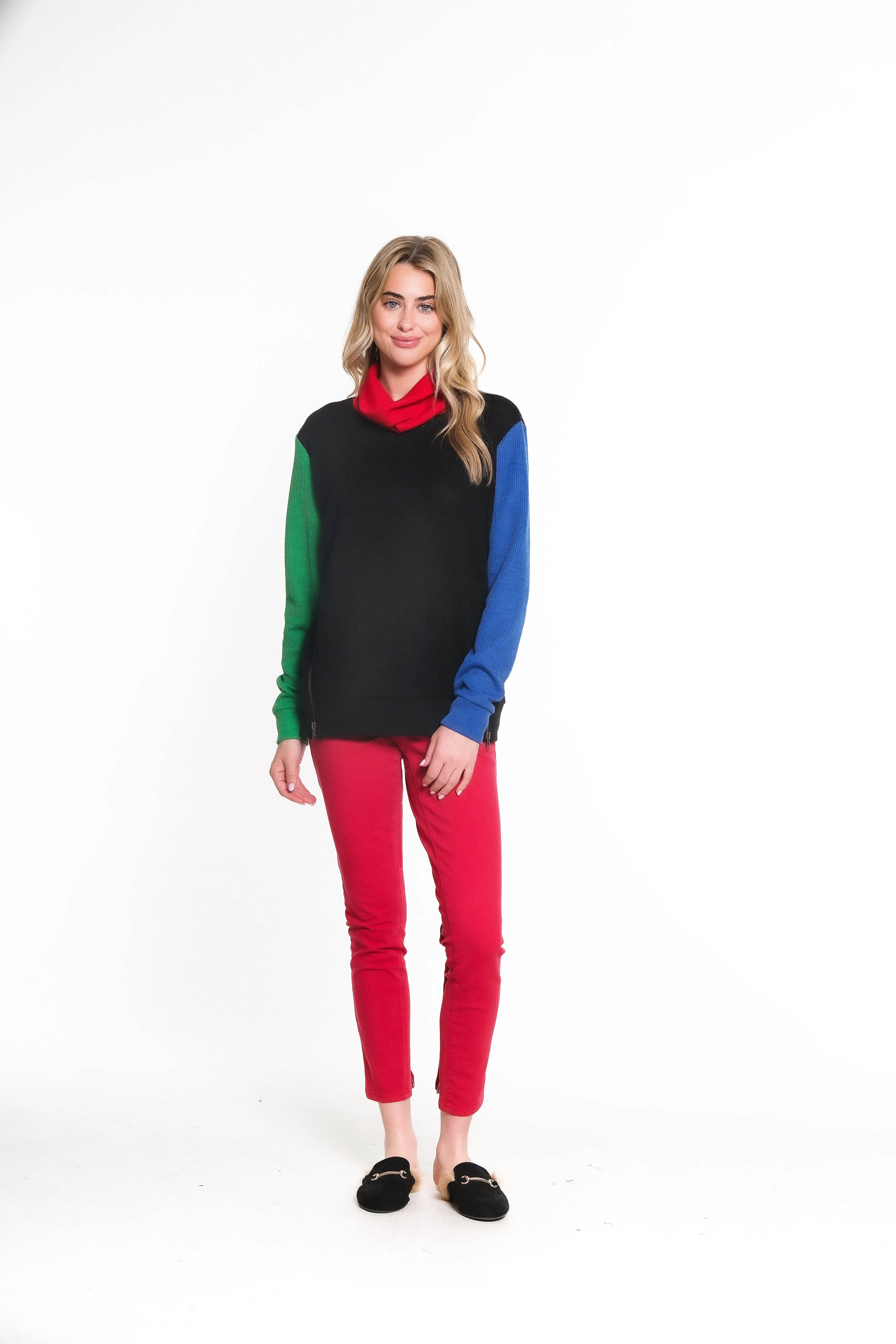 COLOR BLOCK ZIPPER DETAIL KNIT TOP - Multi