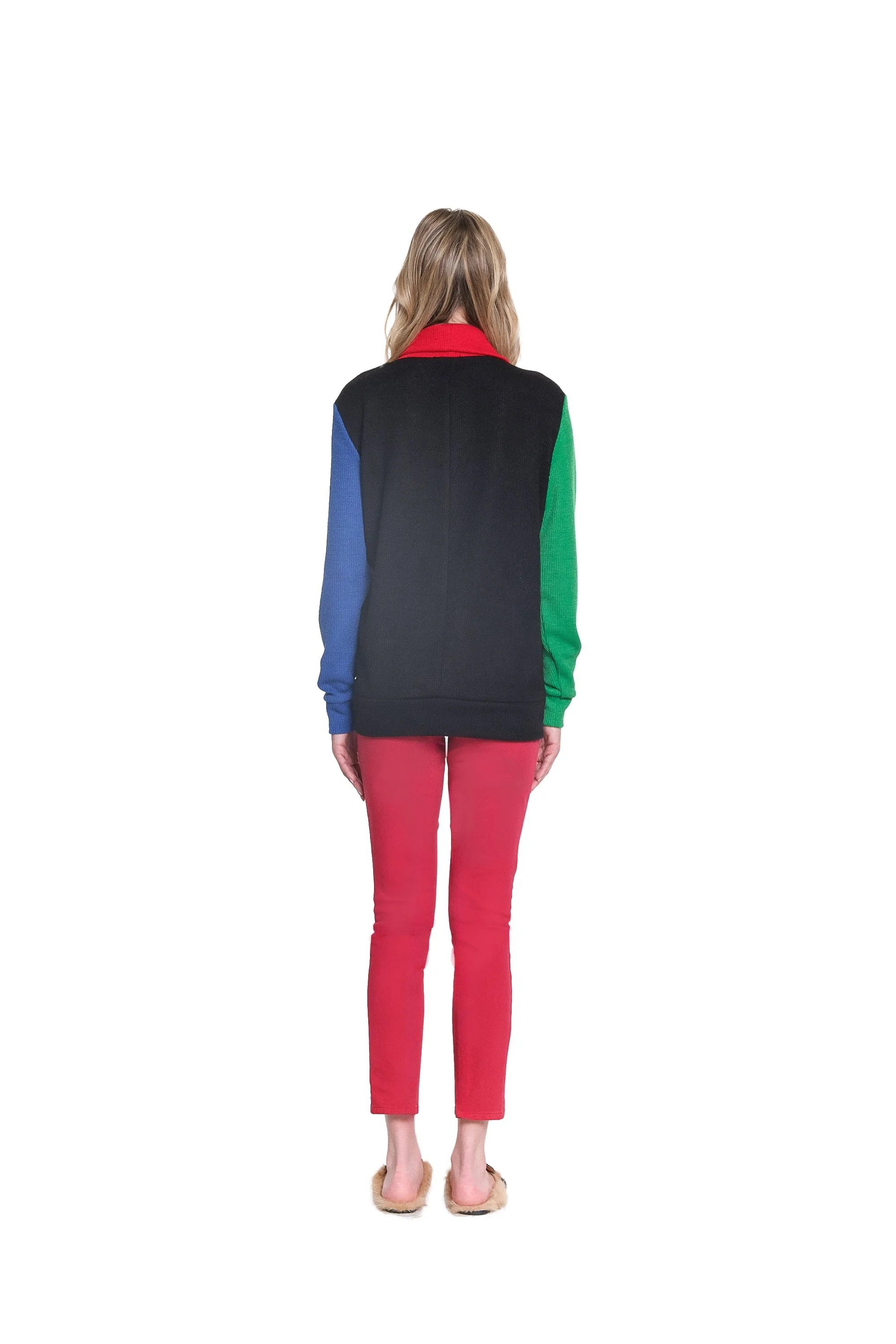 COLOR BLOCK ZIPPER DETAIL KNIT TOP - Multi