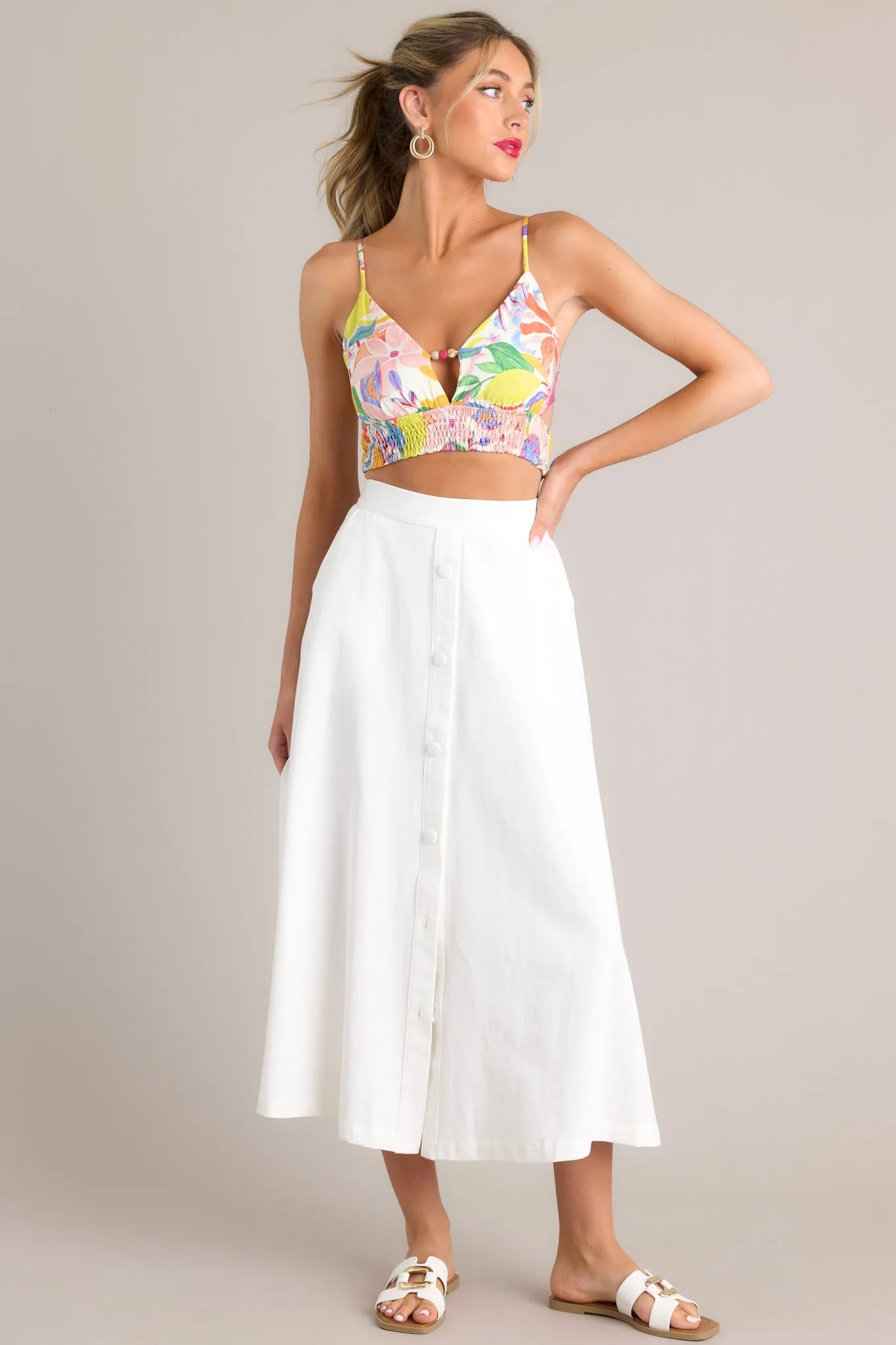 Colorful Celebrations Ivory Multi Floral Crop Top