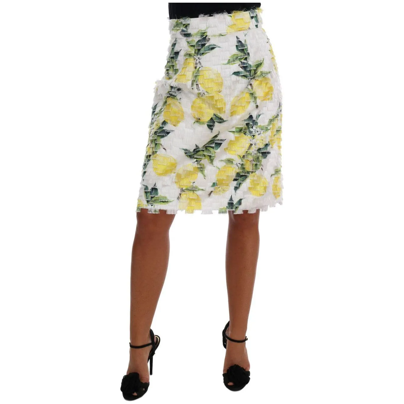 Dolce & Gabbana Lemon Print Fringe Pencil Skirt