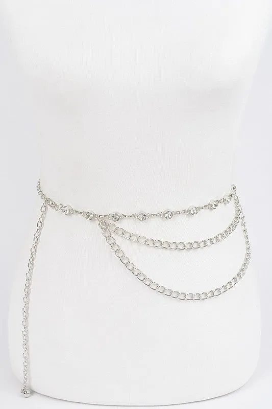 Draped Rhinestone Chain Belt - Silver