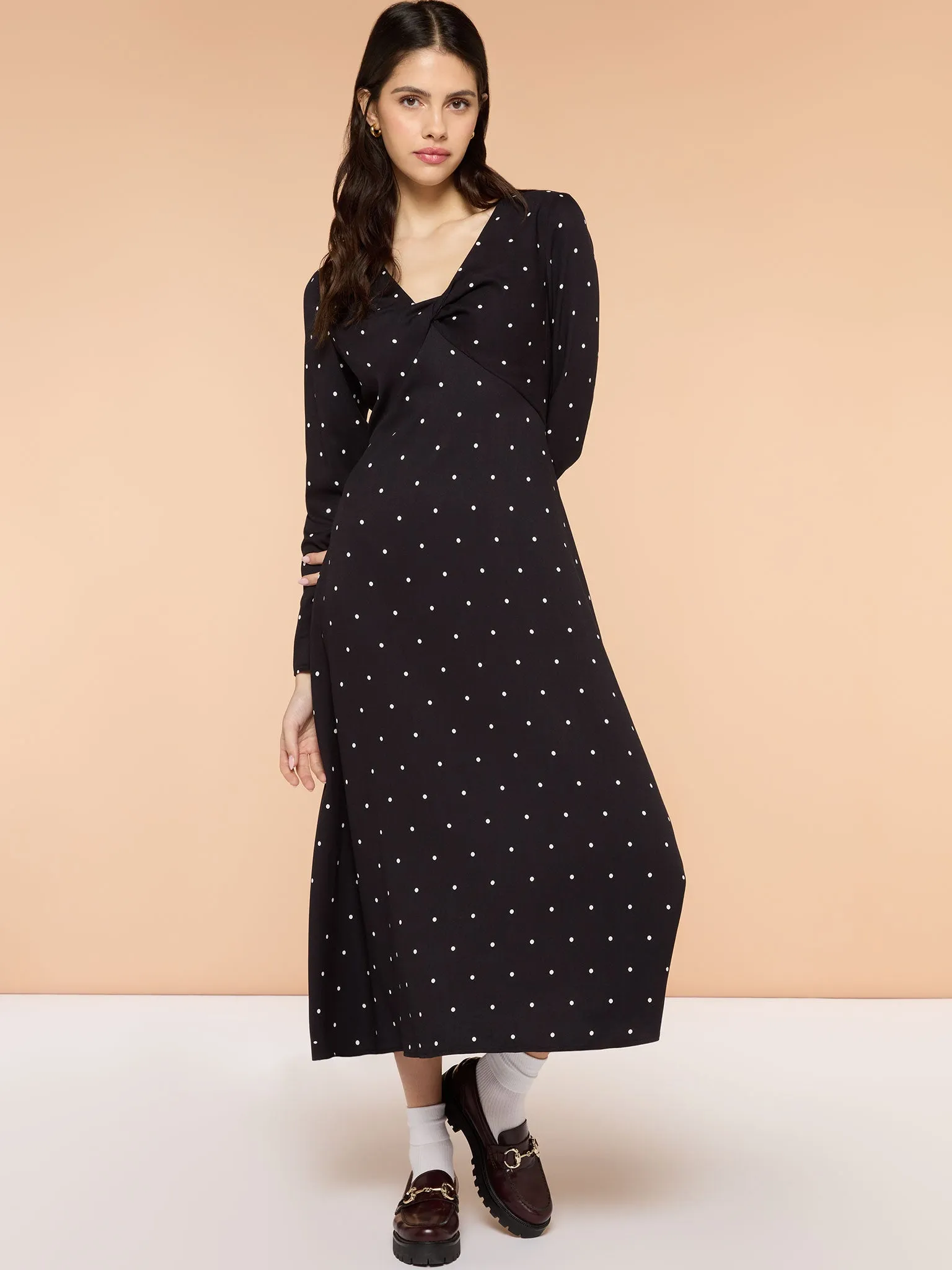 Eleanor Black and White Spot Midi Dress