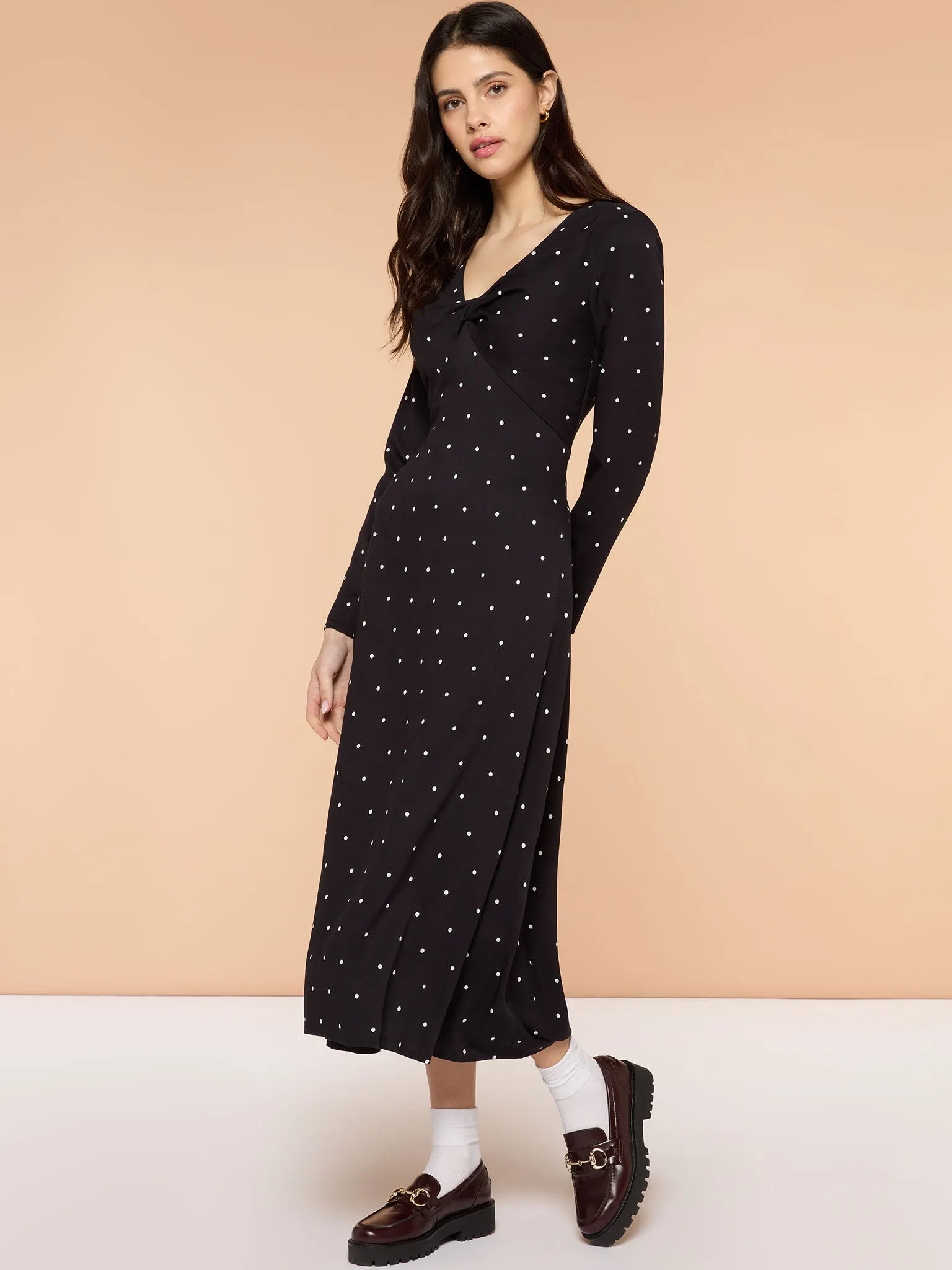 Eleanor Black and White Spot Midi Dress