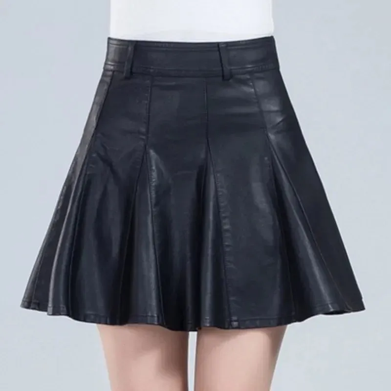 Elegant Plus Size New Fashion Korean Genuine Real Leather High Waist Sexy Skirt