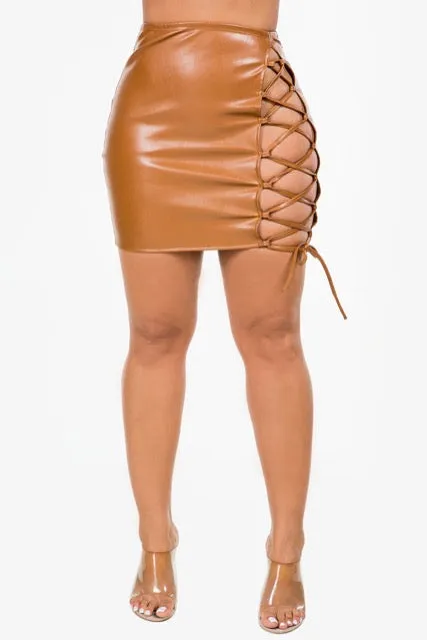 Faux Leather Lace Up Mini Skirt