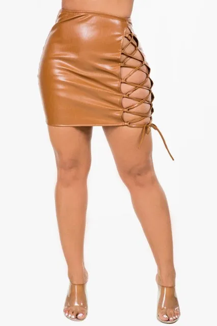 Faux Leather Lace Up Mini Skirt