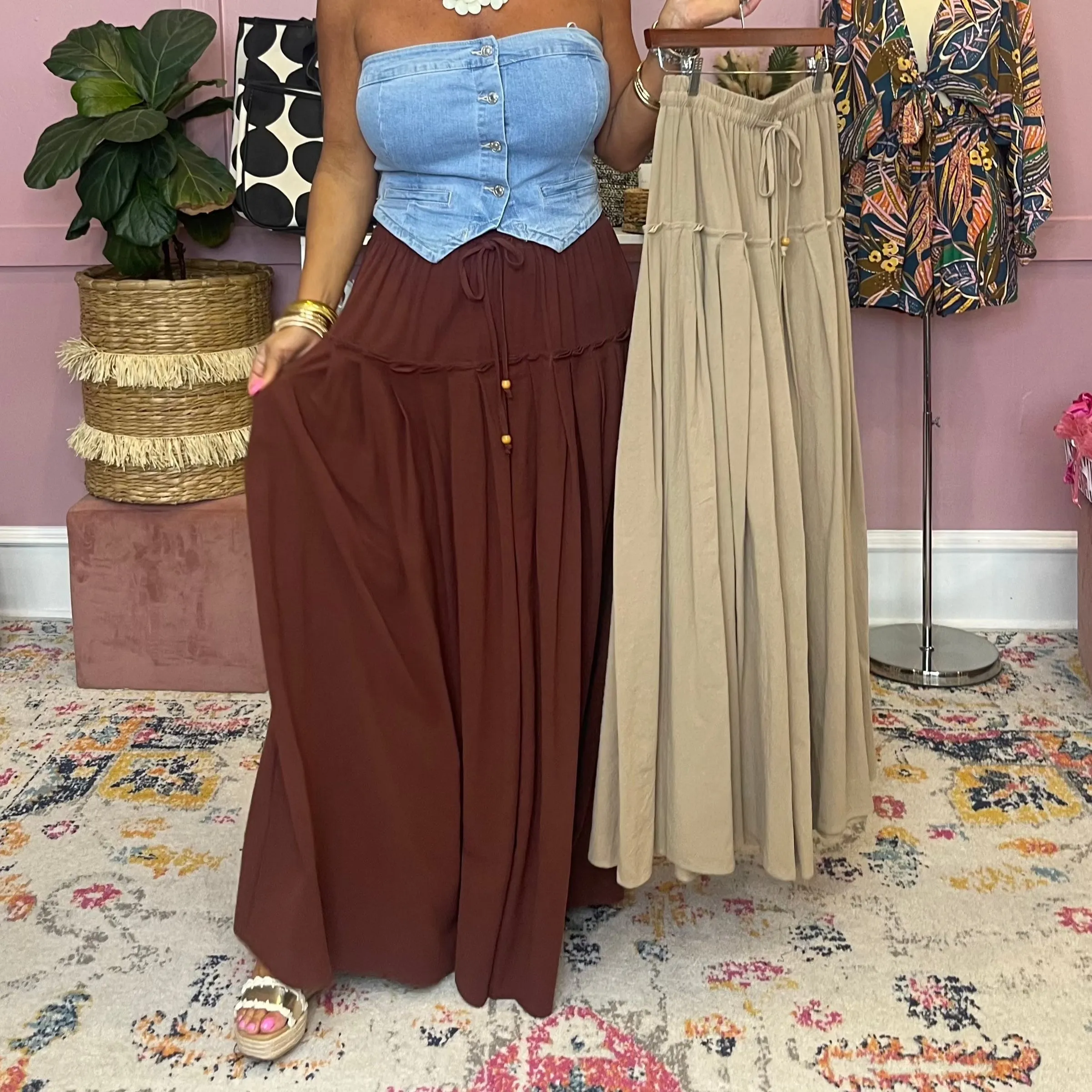 Feeling Free Drawstring Pleated Maxi Skirt