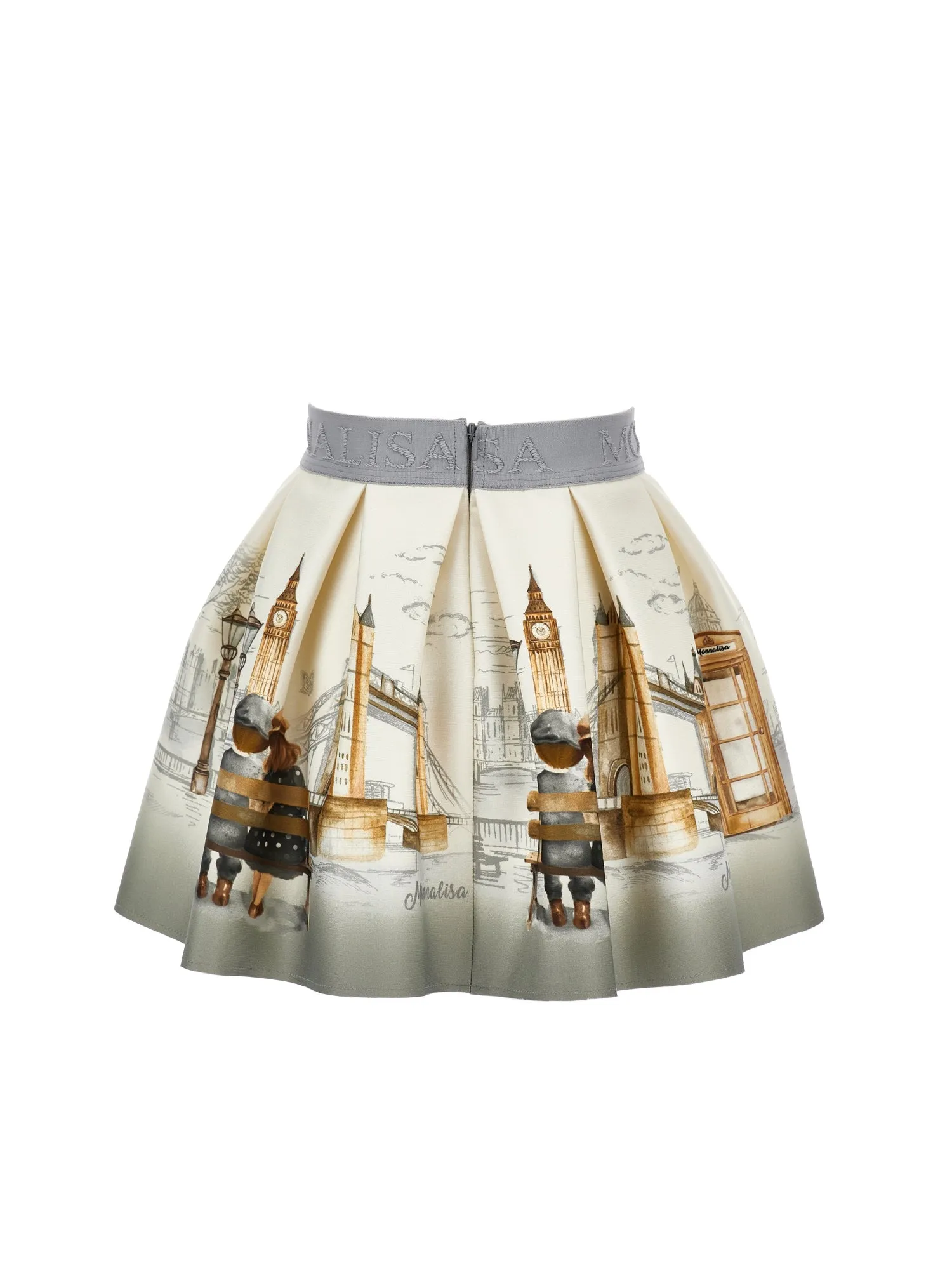 Grey Ivory Printed Sidewalk Scene Neoprene Skirt