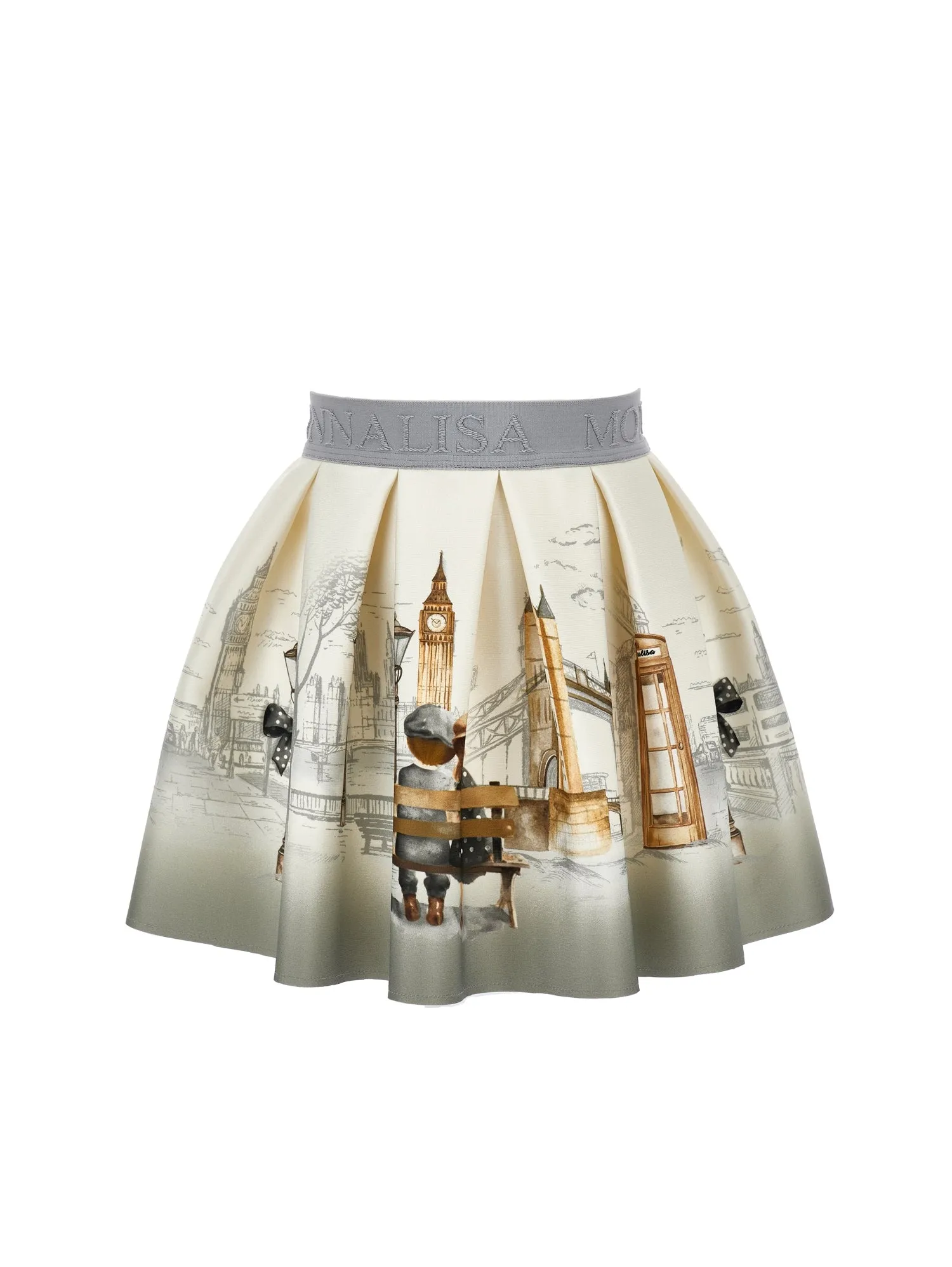 Grey Ivory Printed Sidewalk Scene Neoprene Skirt