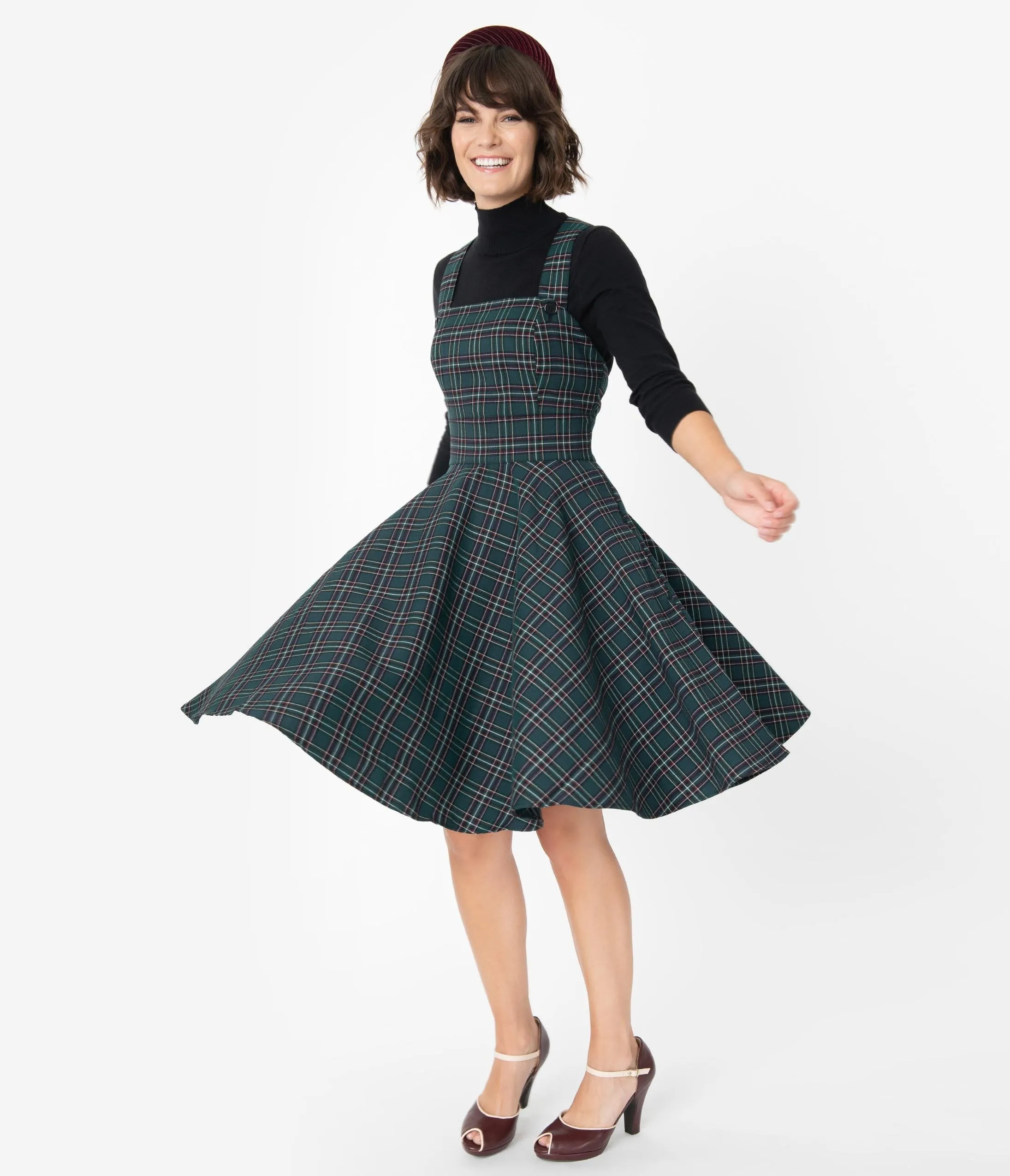 Hell Bunny 1960s Emerald Green Plaid Peebles Pinafore Dress