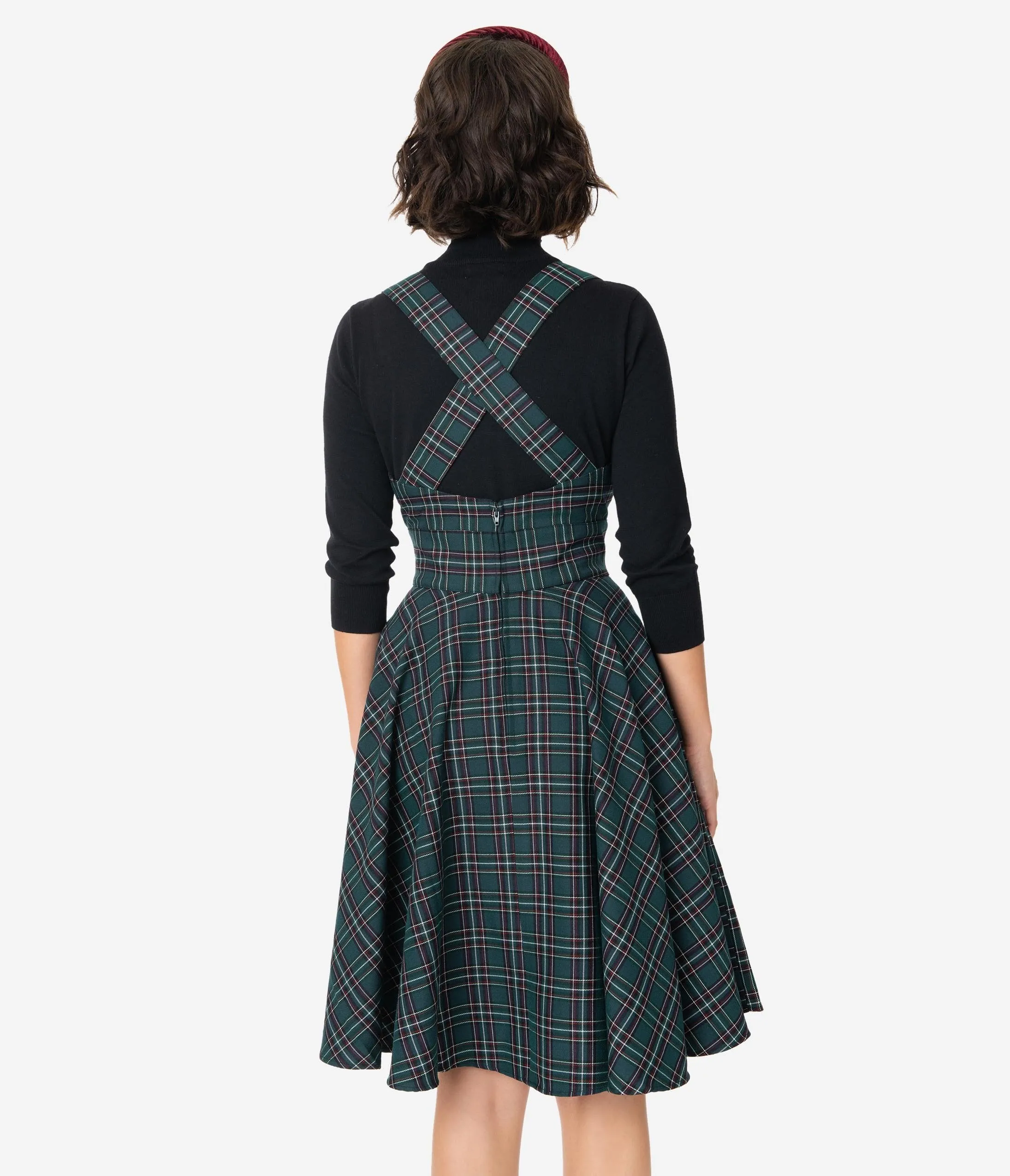 Hell Bunny 1960s Emerald Green Plaid Peebles Pinafore Dress